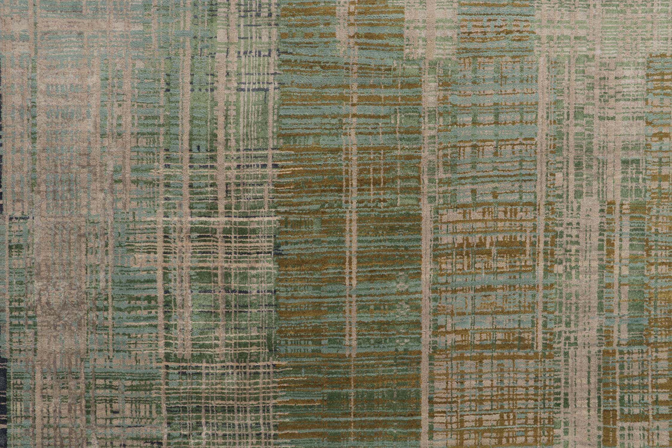 Contemporary Rug & Kilim’s Modern Abstract Rug in Blue, Green and Greige Geometric Pattern For Sale