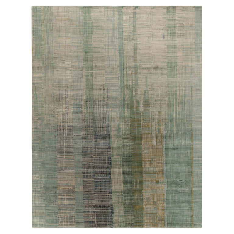 Rug and Kilim’s Modern Abstract Rug in Blue, Green and Greige Geometric ...