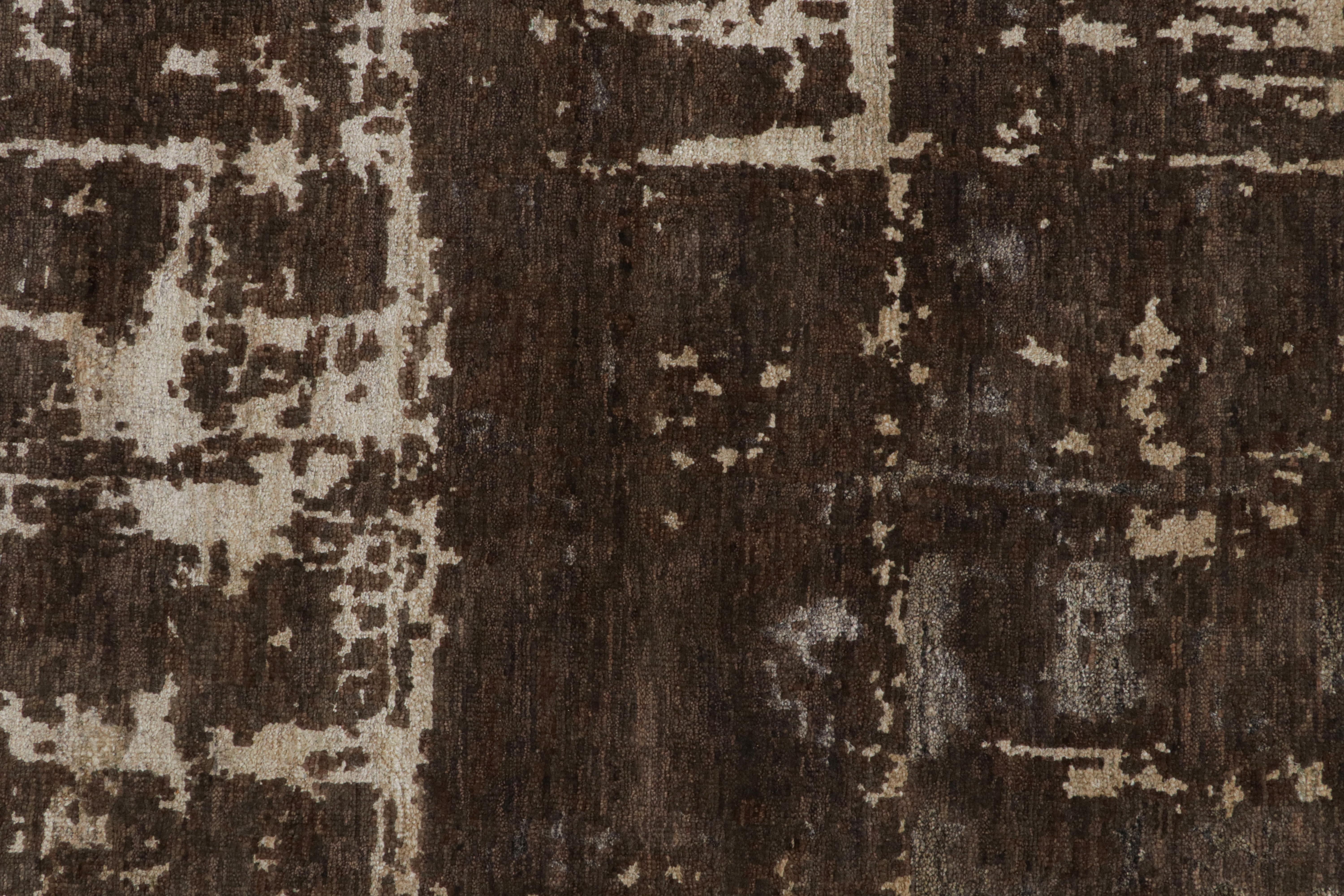 Contemporary Rug & Kilim’s Modern Abstract Rug in Brown Off-White Geometric Pattern For Sale
