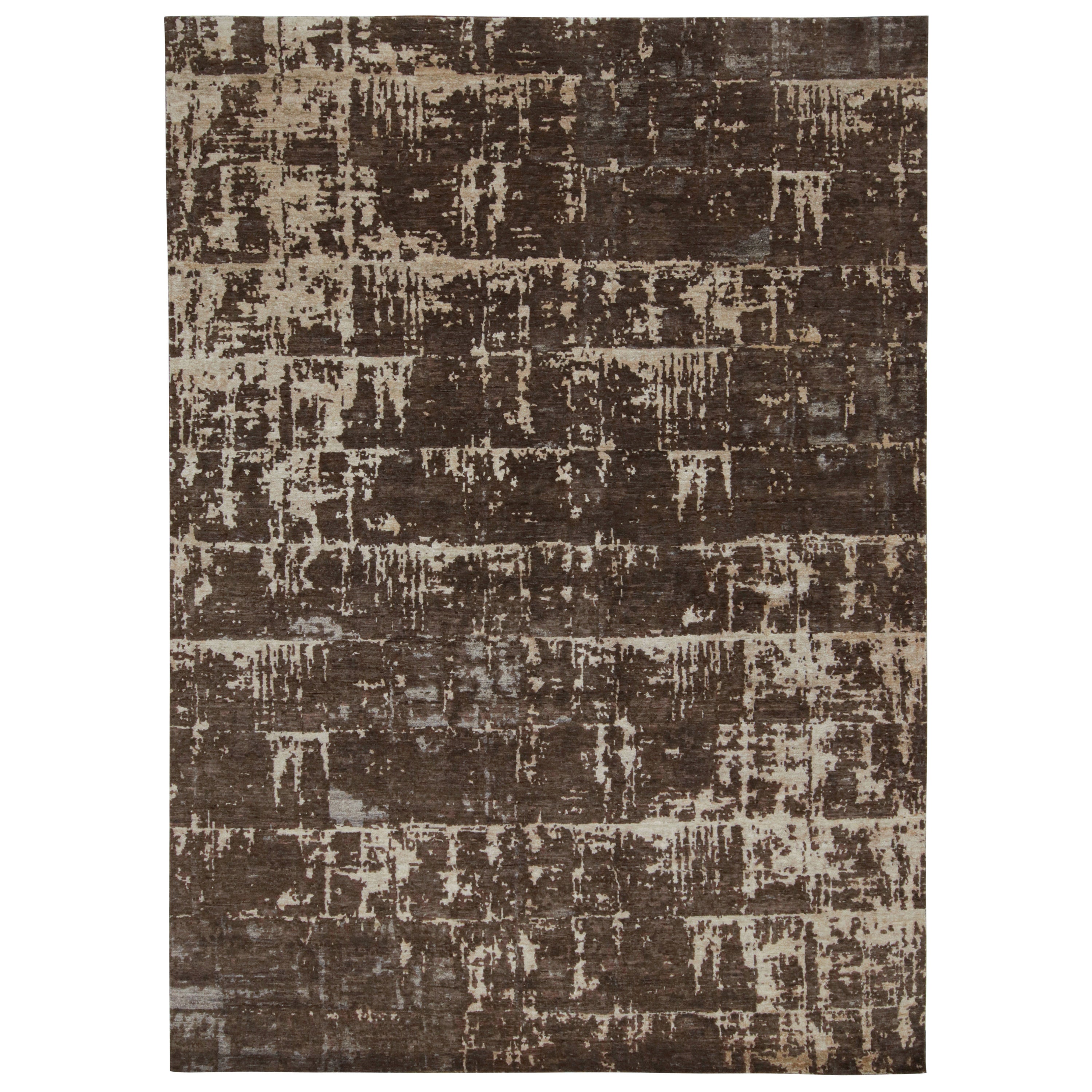 Rug & Kilim’s Modern Abstract Rug in Brown Off-White Geometric Pattern For Sale