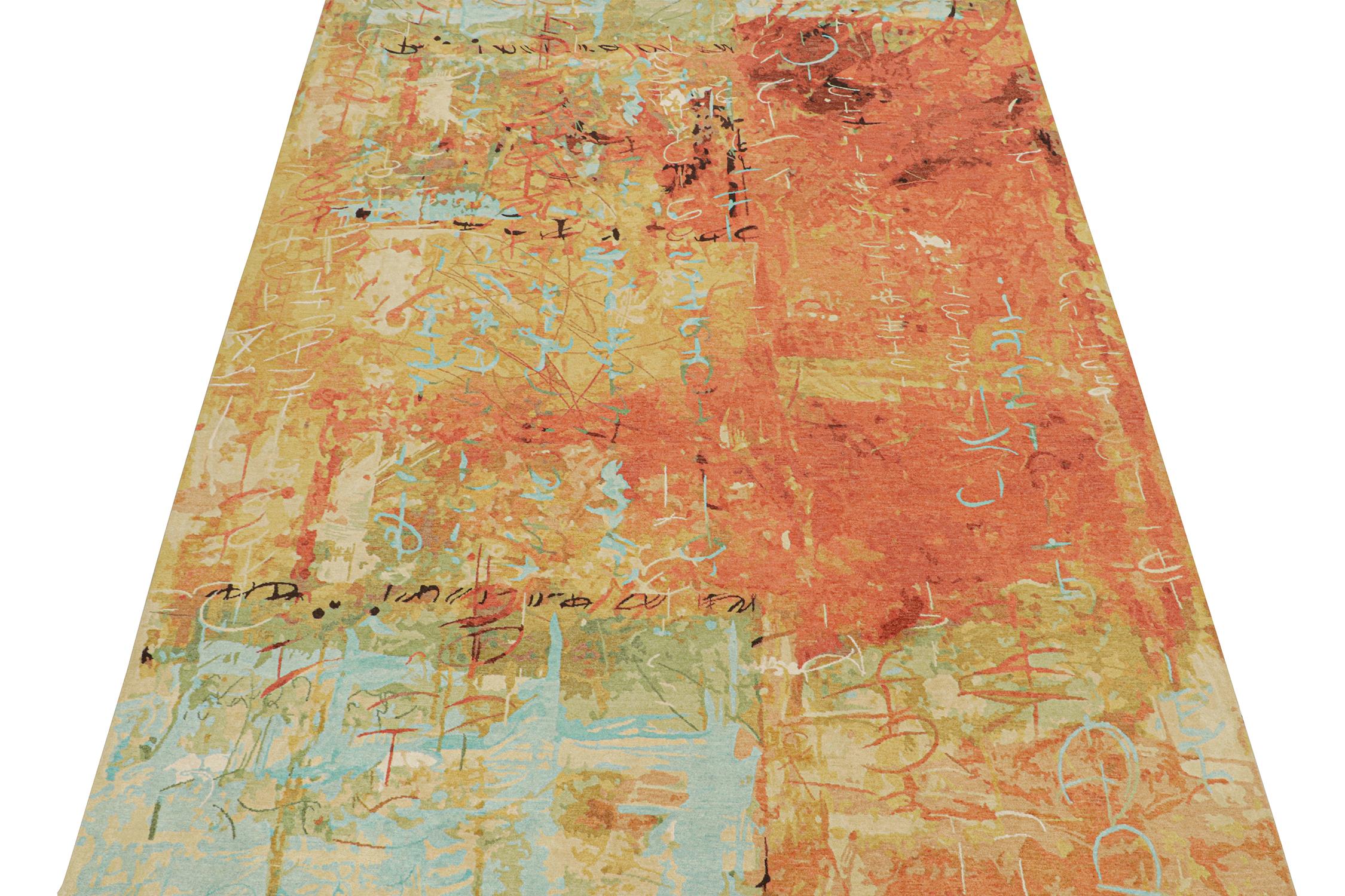 Esta alfombra abstracta de 9x12 es una nueva y atrevida incorporación a la colección de alfombras Modern de Rug & Kilim. Anudado a mano en lana y seda, su diseño es una toma de sensibilidad expresionista en la más excepcional calidad de alta