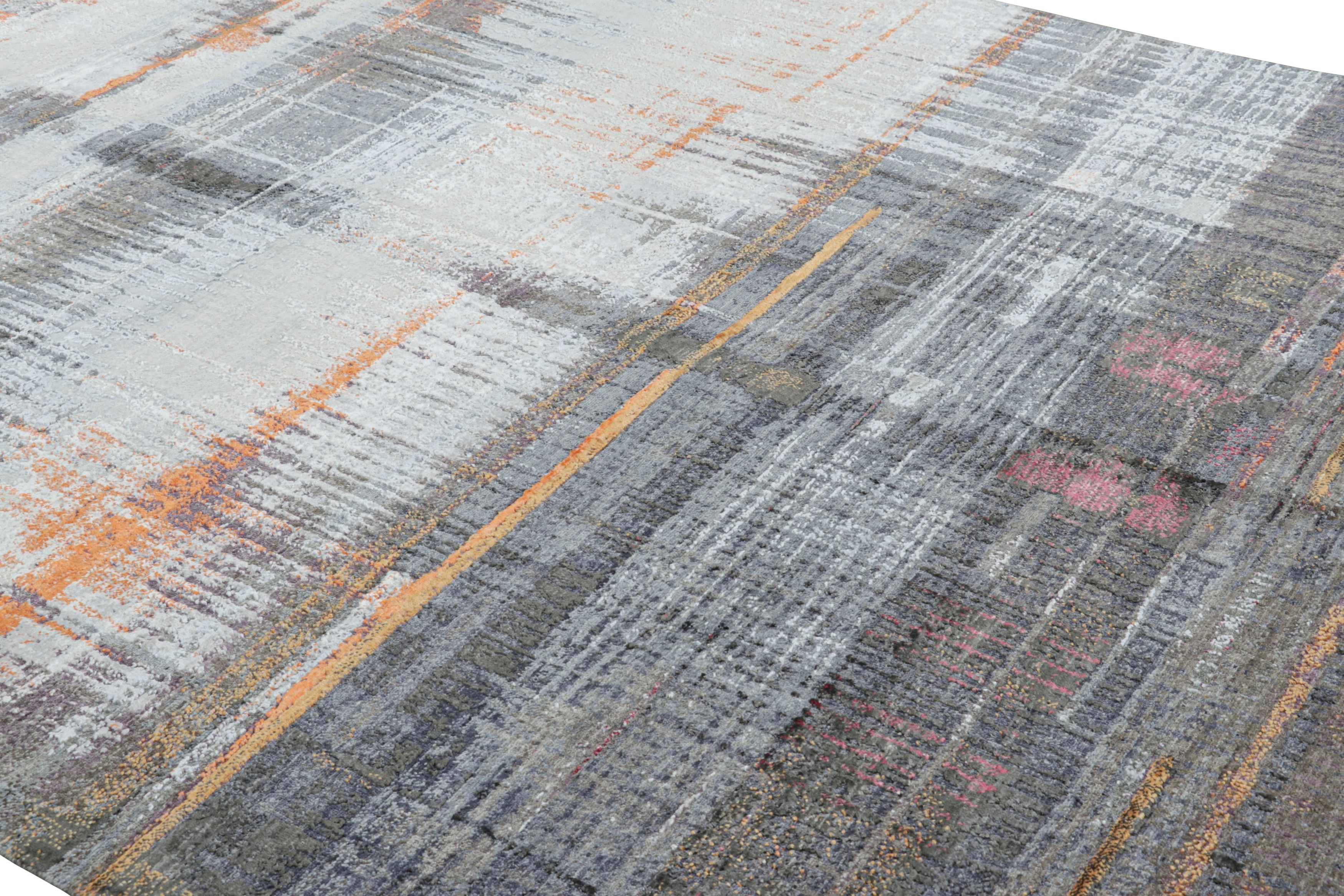Dieser abstrakte Teppich im Format 8x10, handgeknüpft aus einer luxuriösen Mischung aus Wolle und Seide, ist eine aufregende neue Ergänzung der Modern Rug & Kilim'S Teppichkollektion.

Über das Design: 

Dieses besondere Stück besticht durch seine