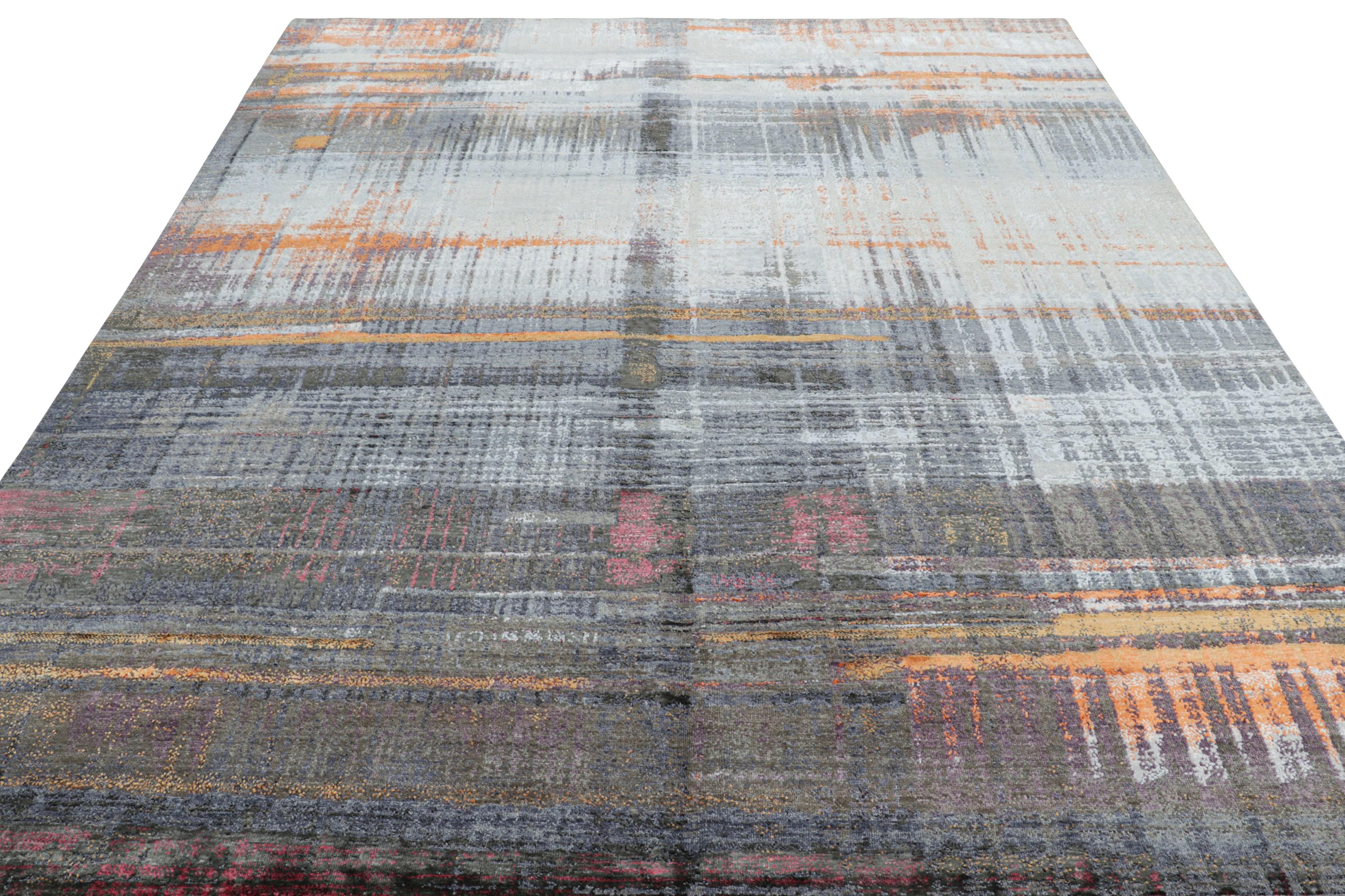 Der moderne abstrakte Teppich von Rug & Kilim in Grau- und Orangetönen (Indisch) im Angebot