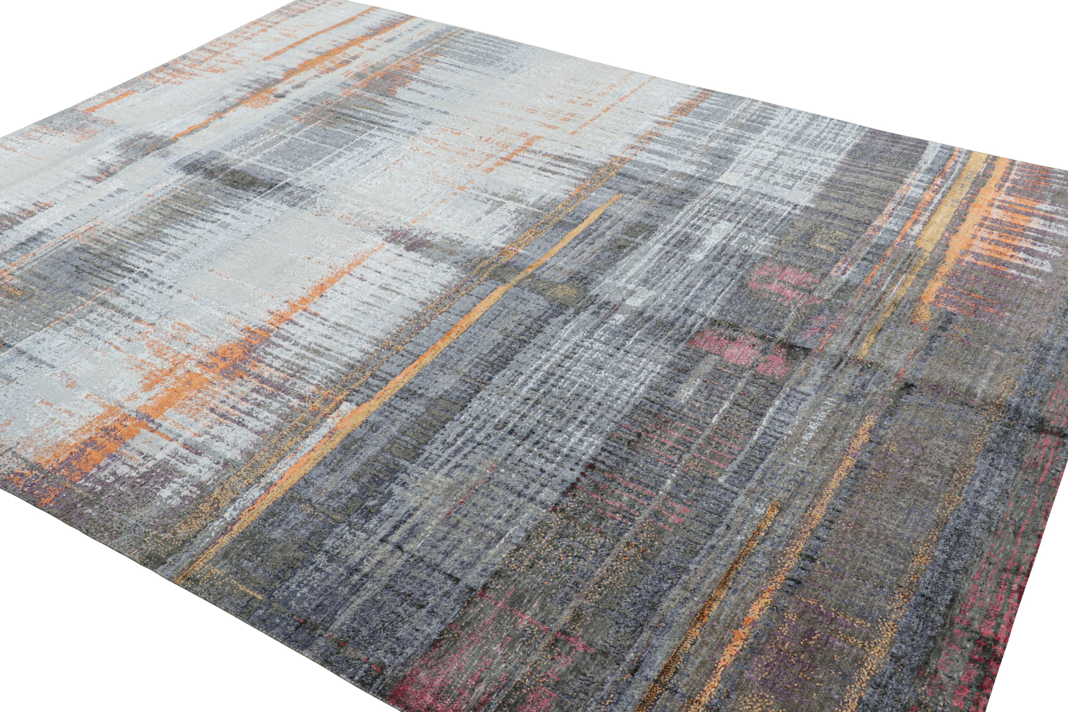 Der moderne abstrakte Teppich von Rug & Kilim in Grau- und Orangetönen (Handgeknüpft) im Angebot