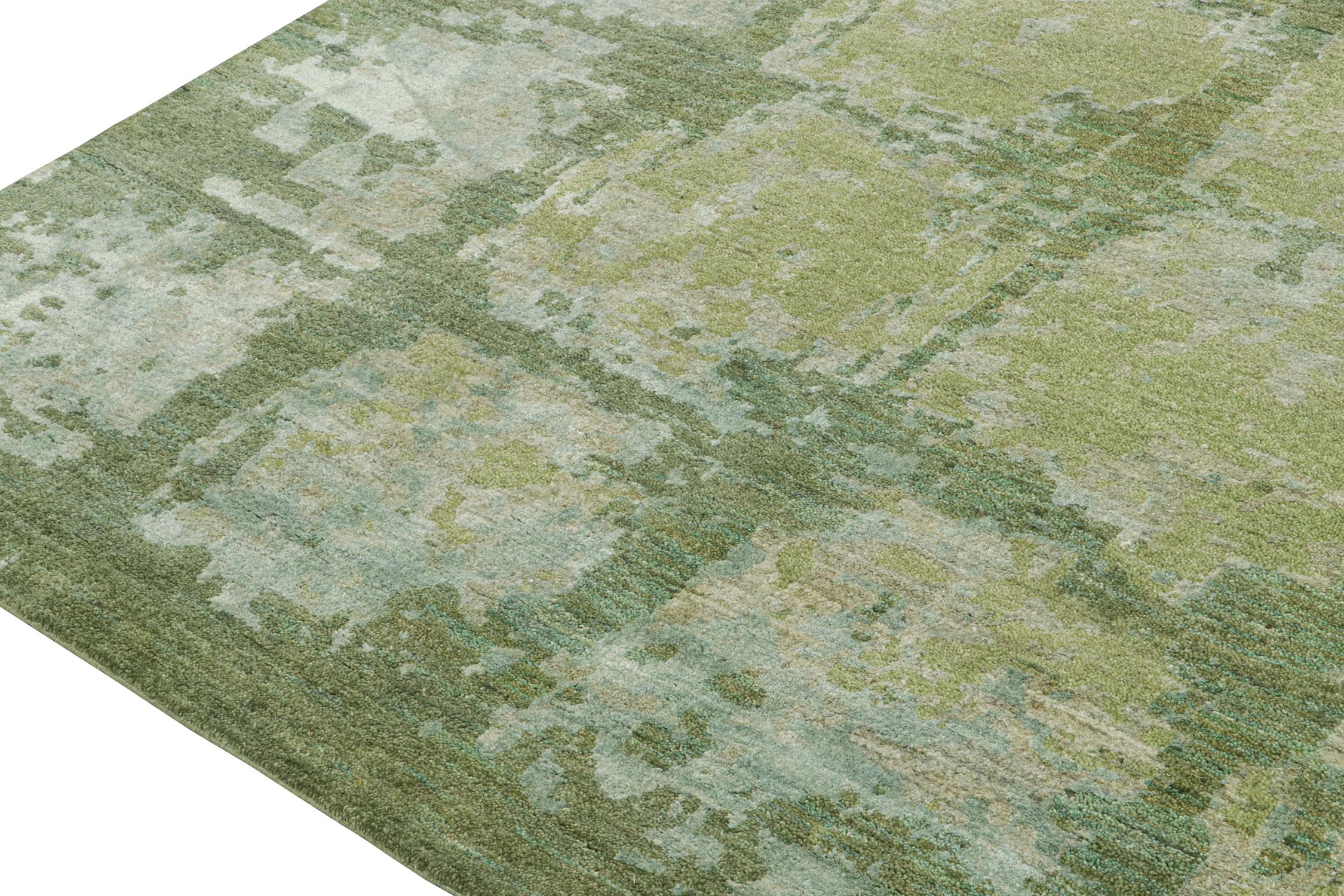 Noué à la main Rug & Kilim's Modern Abstract Rug in Green, Gray and Blue Patterns (Tapis abstrait moderne à motifs verts, gris et bleus) en vente