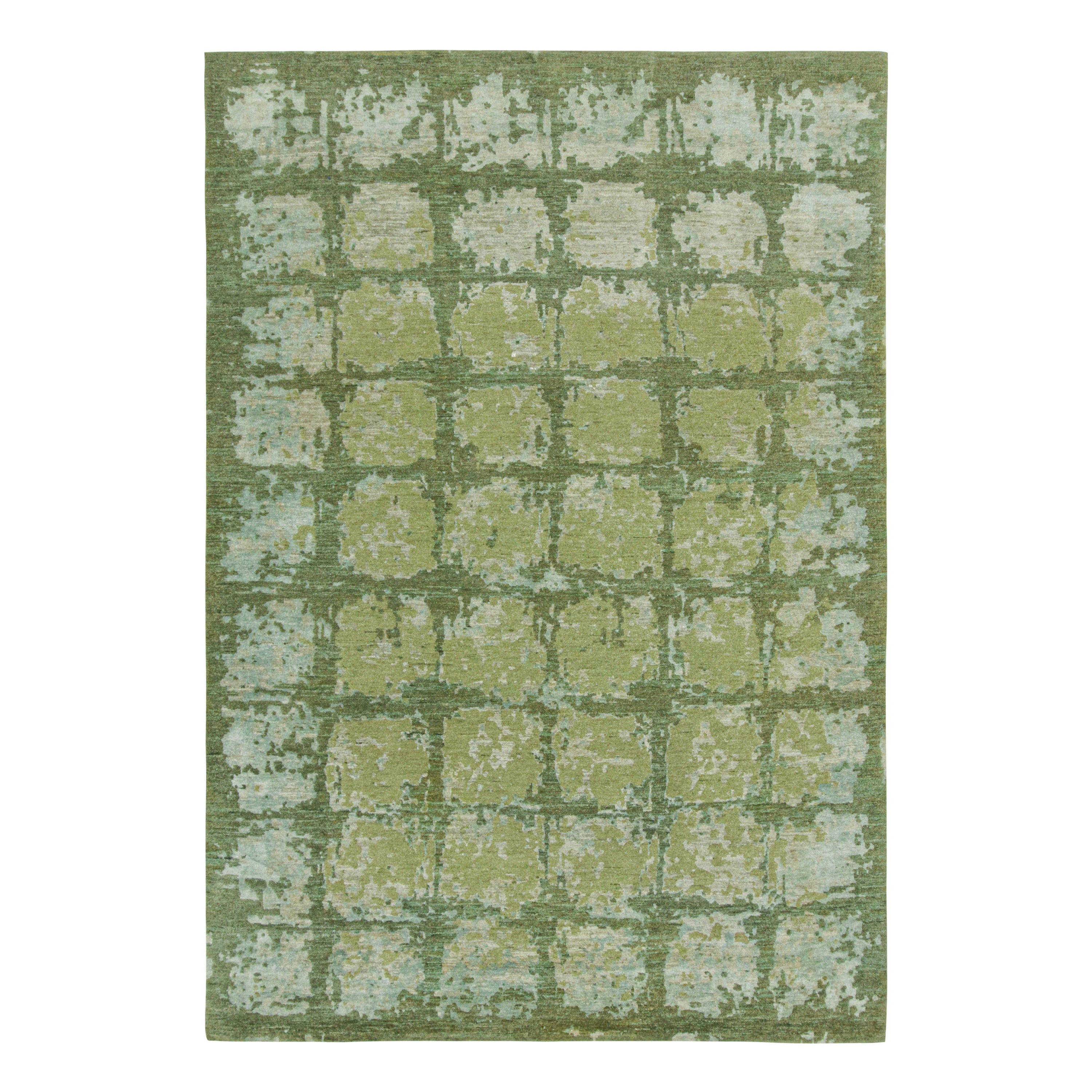 Rug & Kilim's Modern Abstract Rug in Green, Gray and Blue Patterns (Tapis abstrait moderne à motifs verts, gris et bleus) en vente