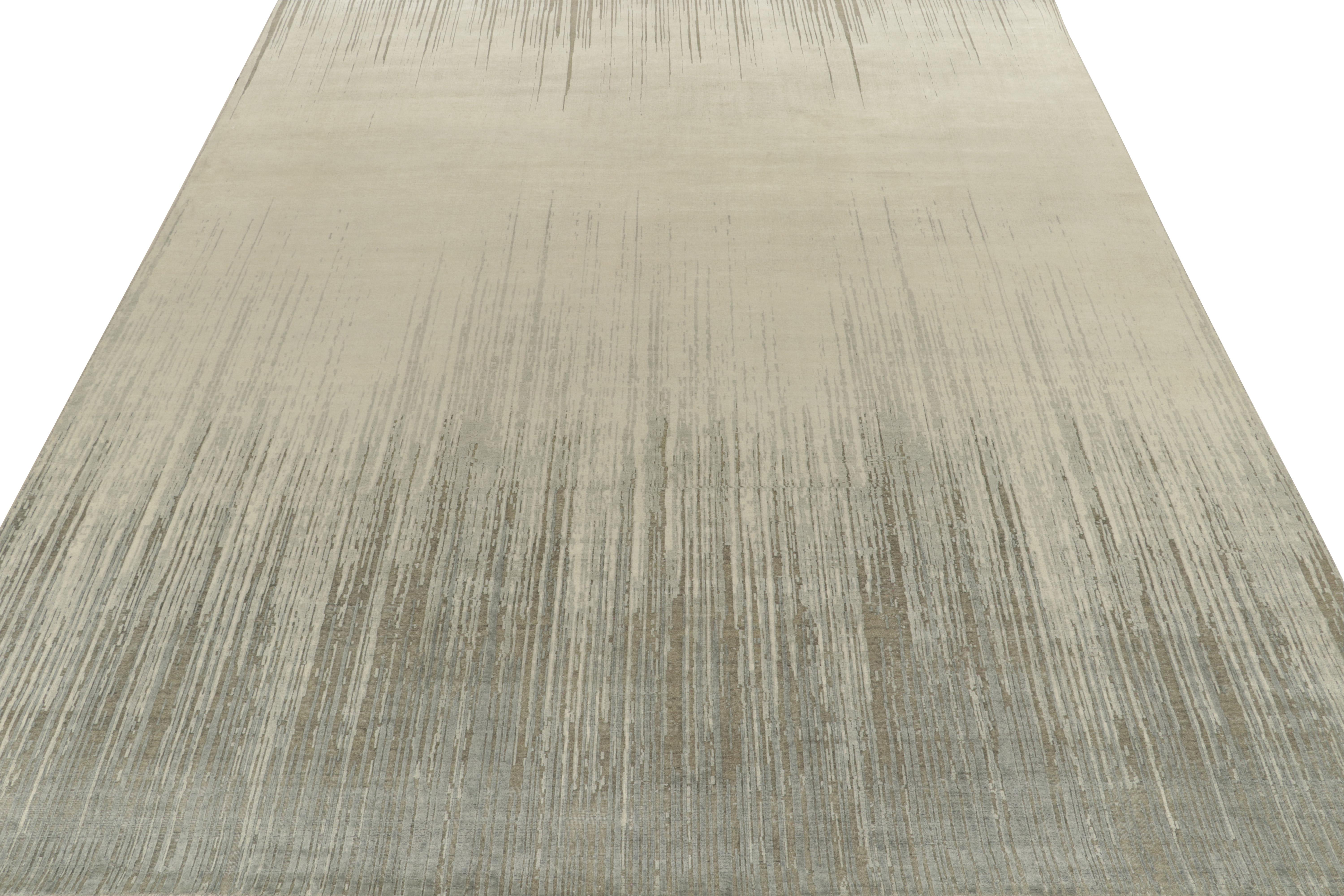 Indian Rug & Kilim’s Modern Abstract Rug in Grey, Beige and Blue Painterly Patterns For Sale
