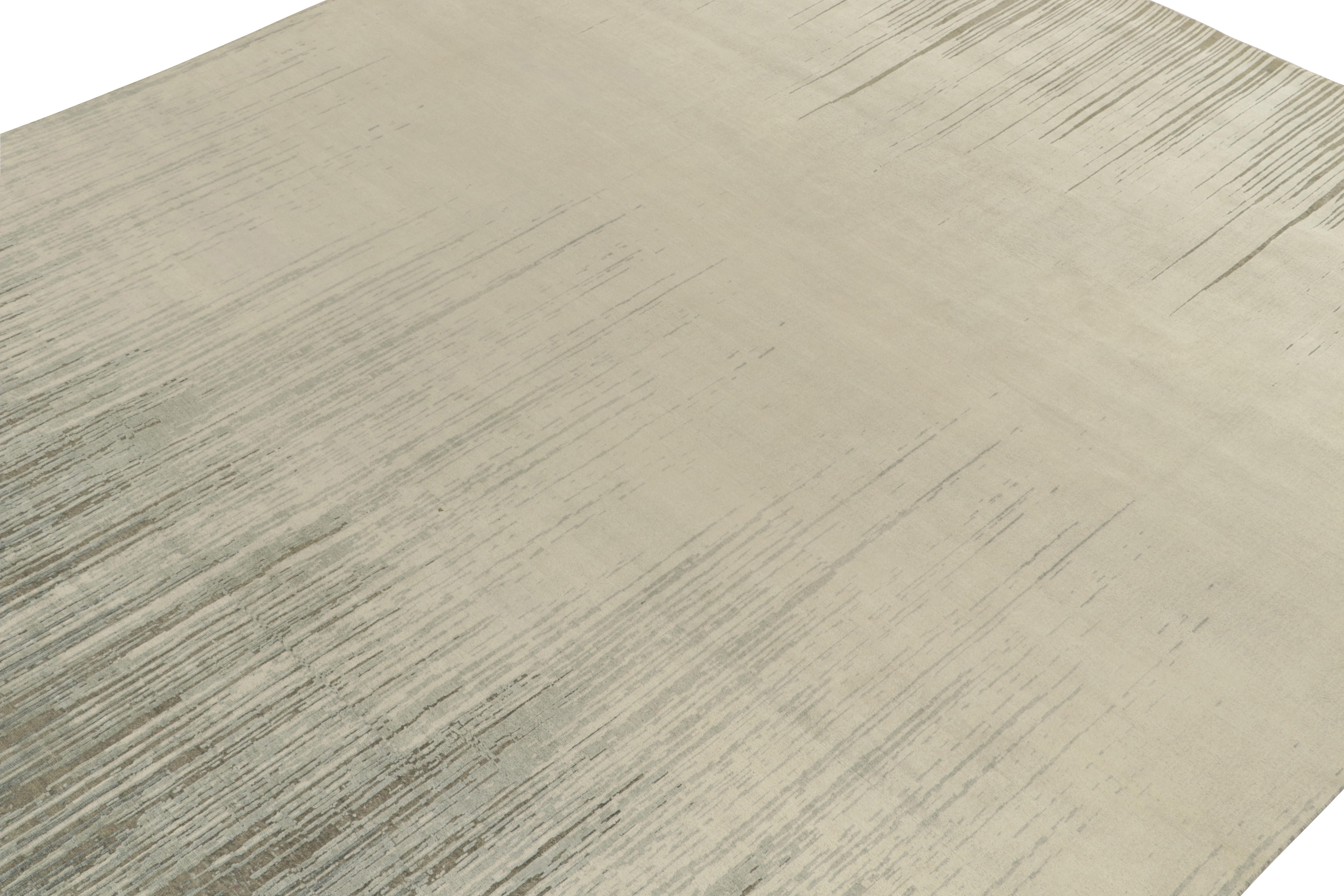 Hand-Knotted Rug & Kilim’s Modern Abstract Rug in Grey, Beige and Blue Painterly Patterns For Sale