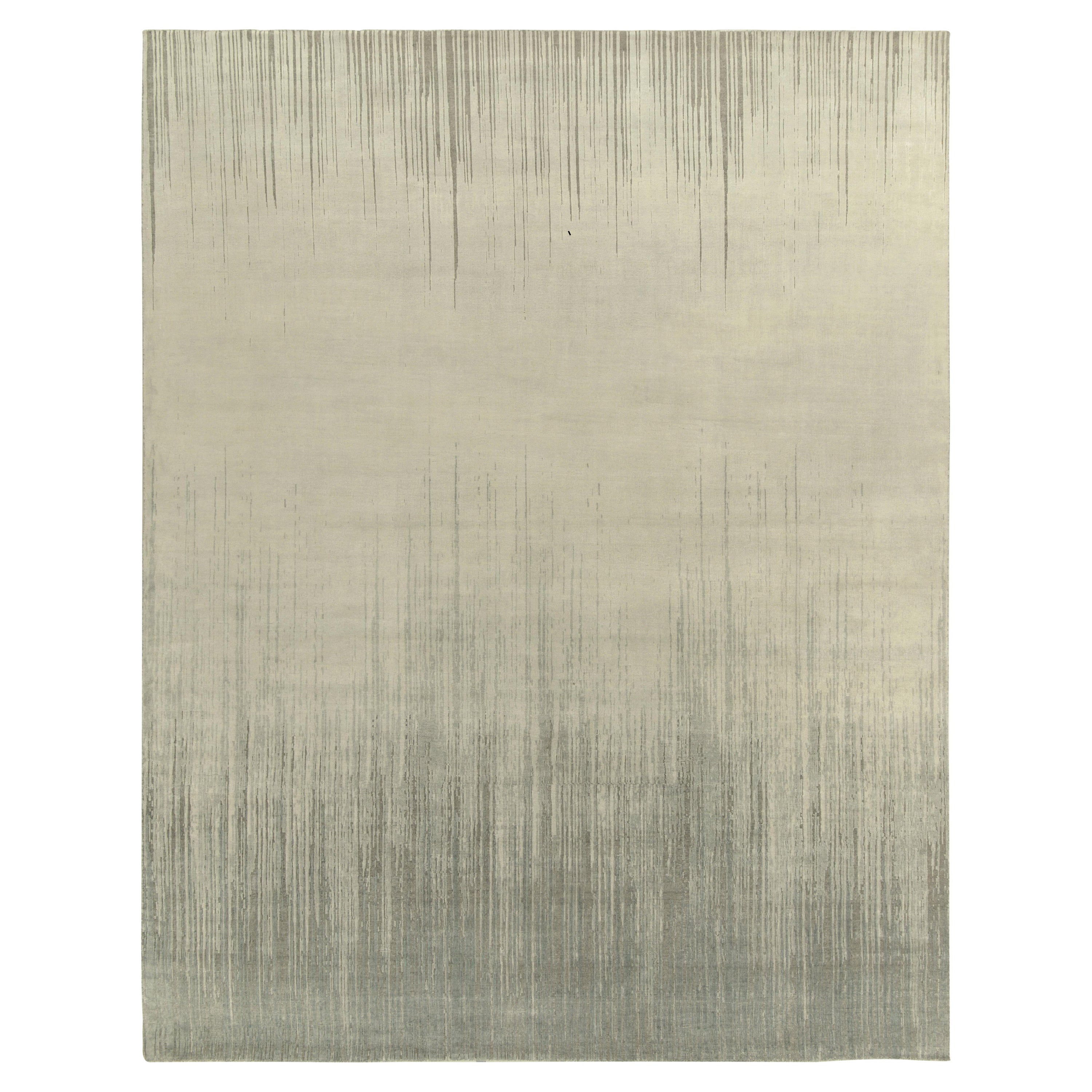 Rug & Kilim’s Modern Abstract Rug in Grey, Beige and Blue Painterly Patterns For Sale