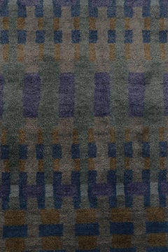 Rug 
Kilim
s Moderner abstrakter Teppich in Indigo, Lila und Gold Geometrisch