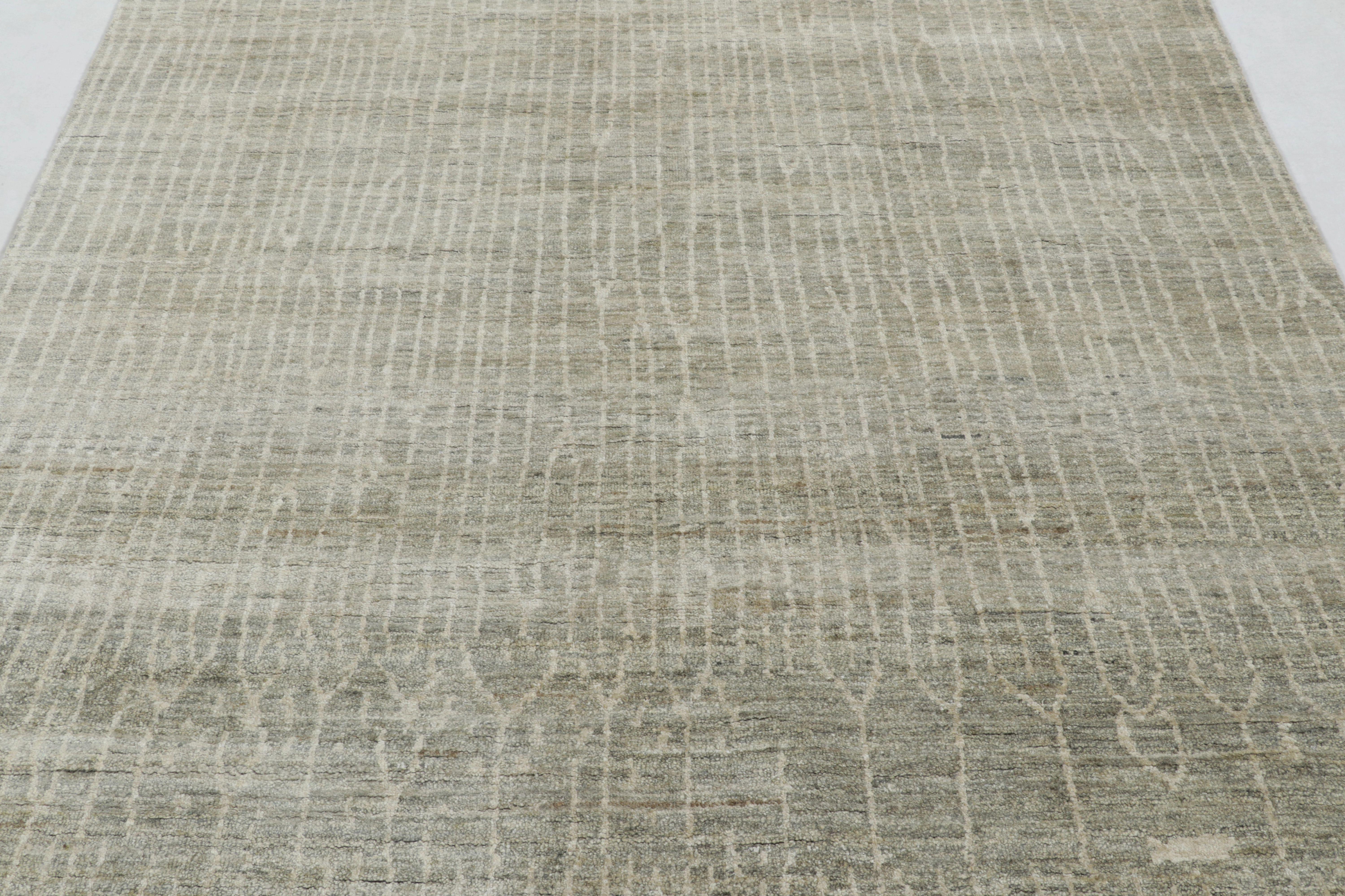 Alfombra Abstracta Moderna de Rug & Kilim en Salvia Luminoso y Marfil, Geometría Sutil Indio en venta