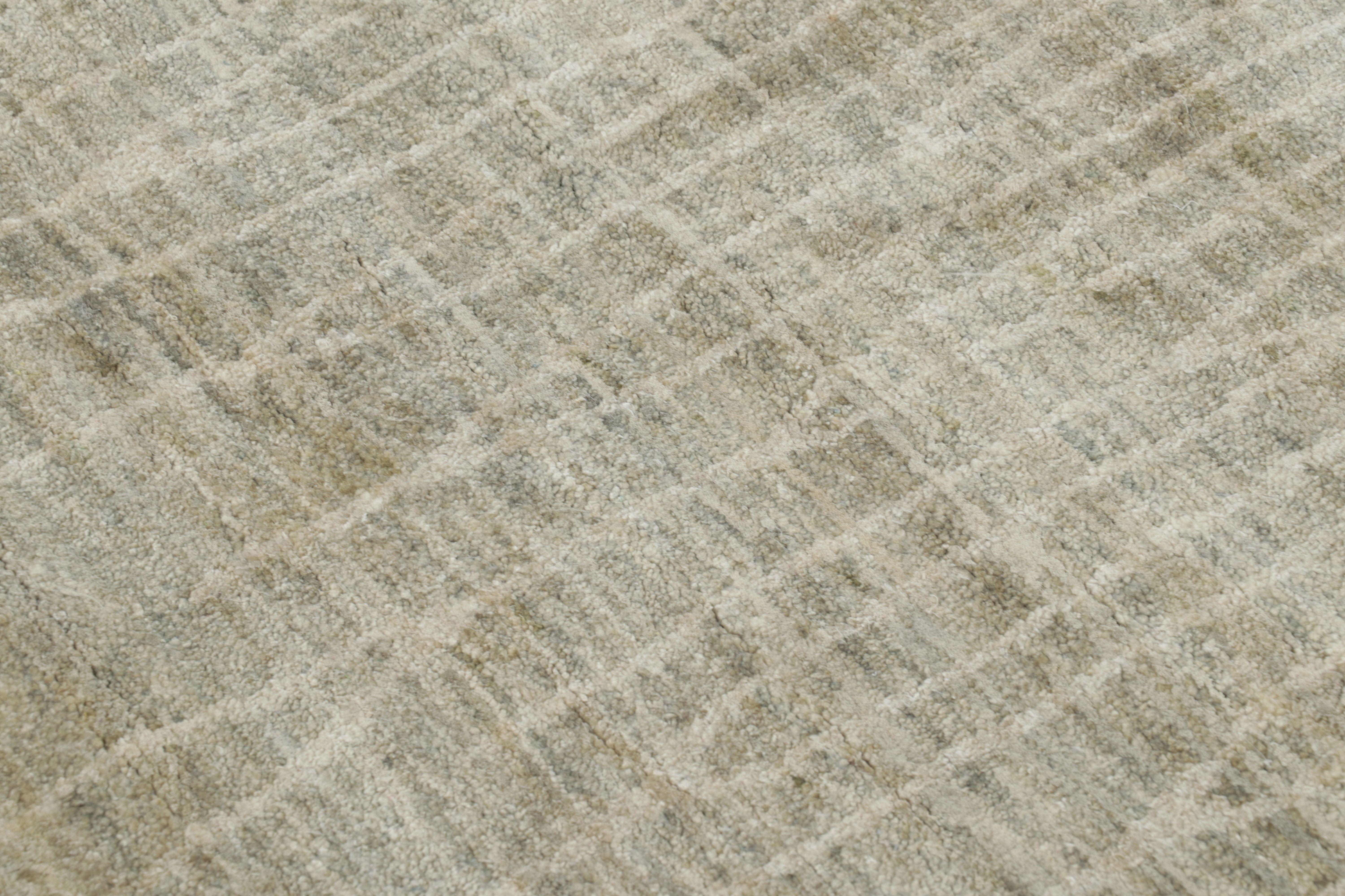 Alfombra Abstracta Moderna de Rug & Kilim en Salvia Luminoso y Marfil, Geometría Sutil Anudado a mano en venta