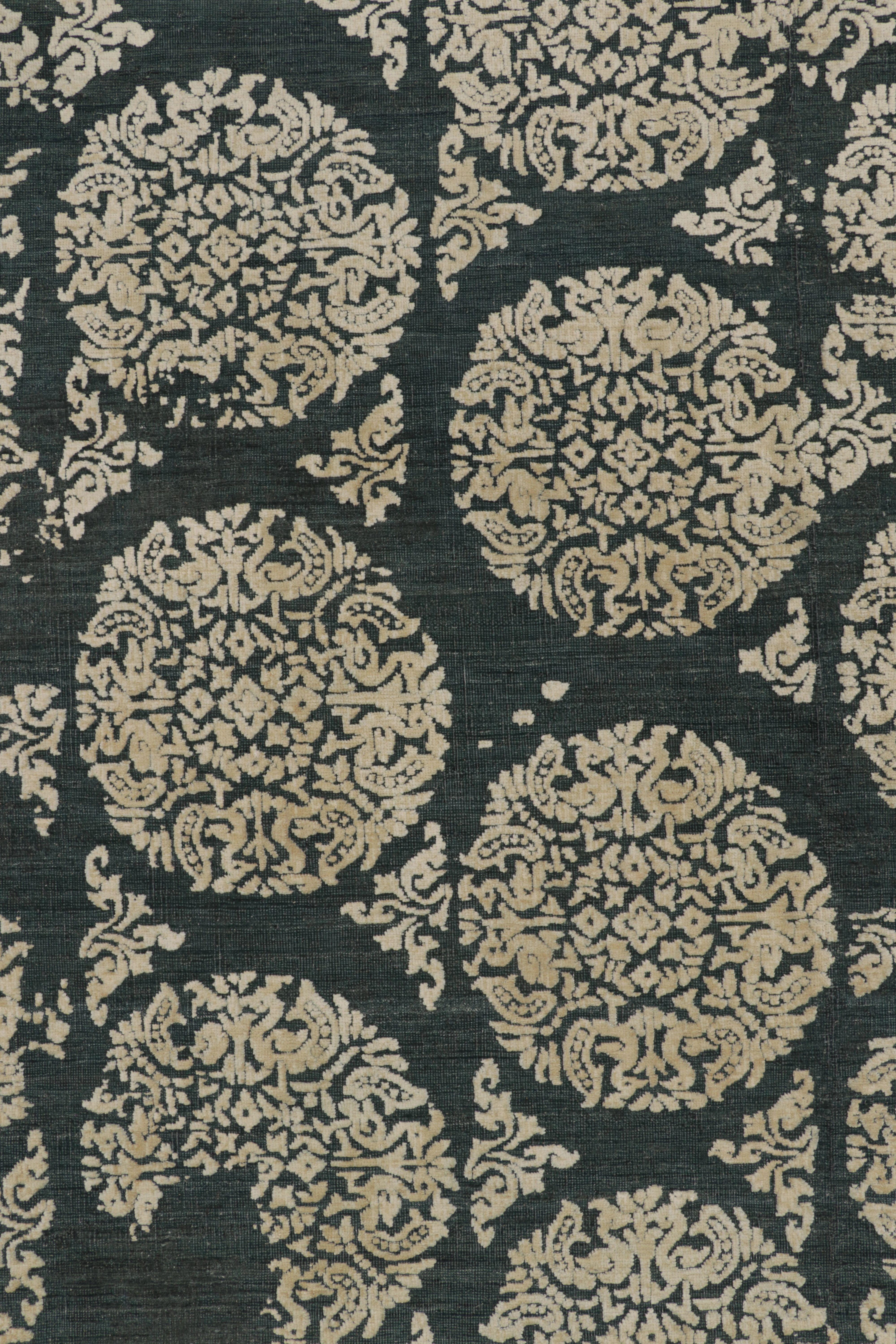 Rug & Kilim's Modern Abstract Rug in Obscured Cream Circles on Forest Teal In New Condition For Sale In Long Island City, NY