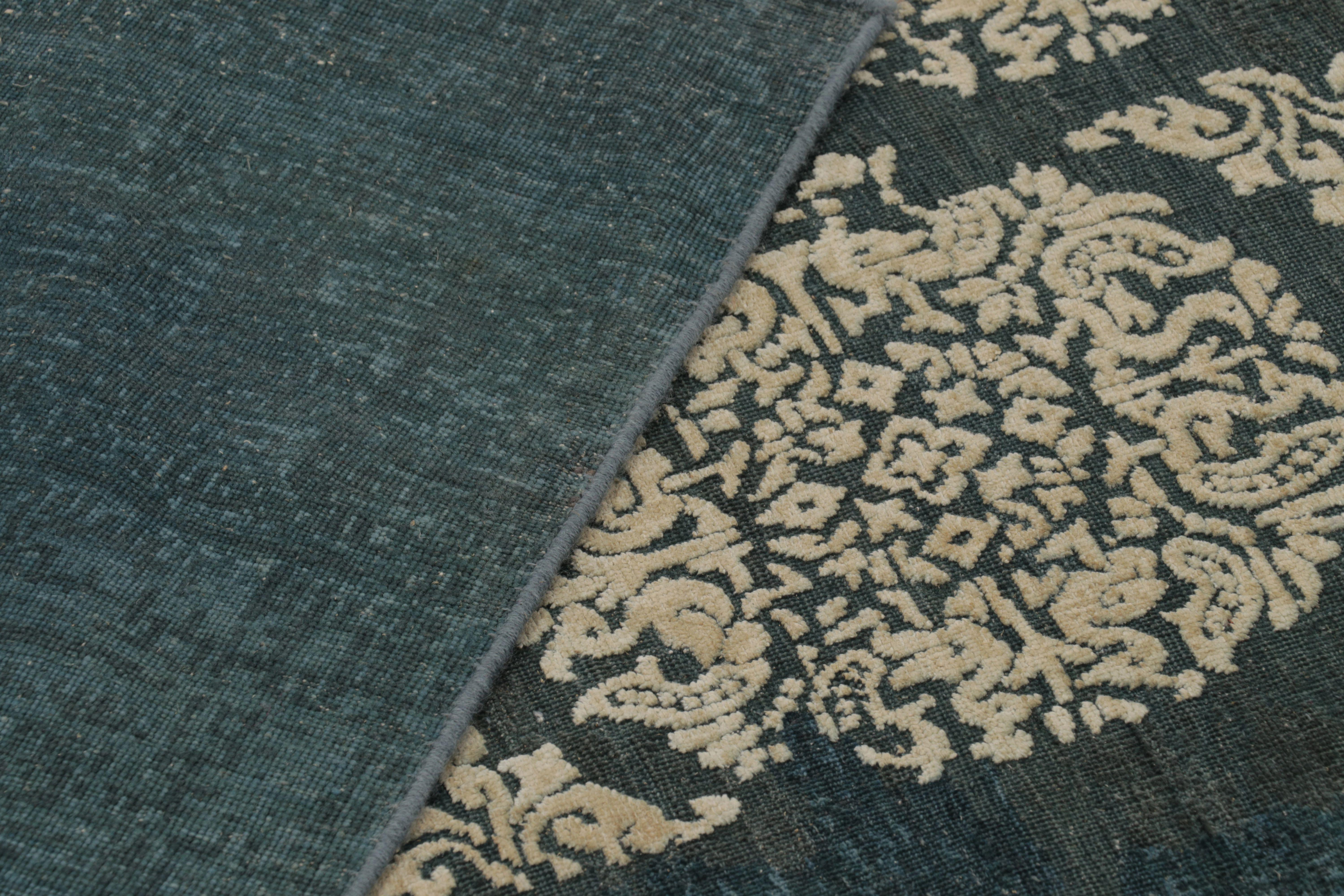 Rug & Kilim's Modern Abstract Rug in Obscured Cream Circles on Forest Teal For Sale 1