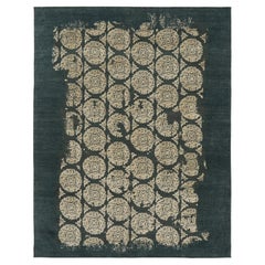 Rug & Kilim's Modern Abstract Rug in Obscured Cream Circles on Forest Teal