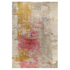 Moderner abstrakter Teppich von Teppich & Kilims mit malerischem Muster in Rosa, Gold und Grau