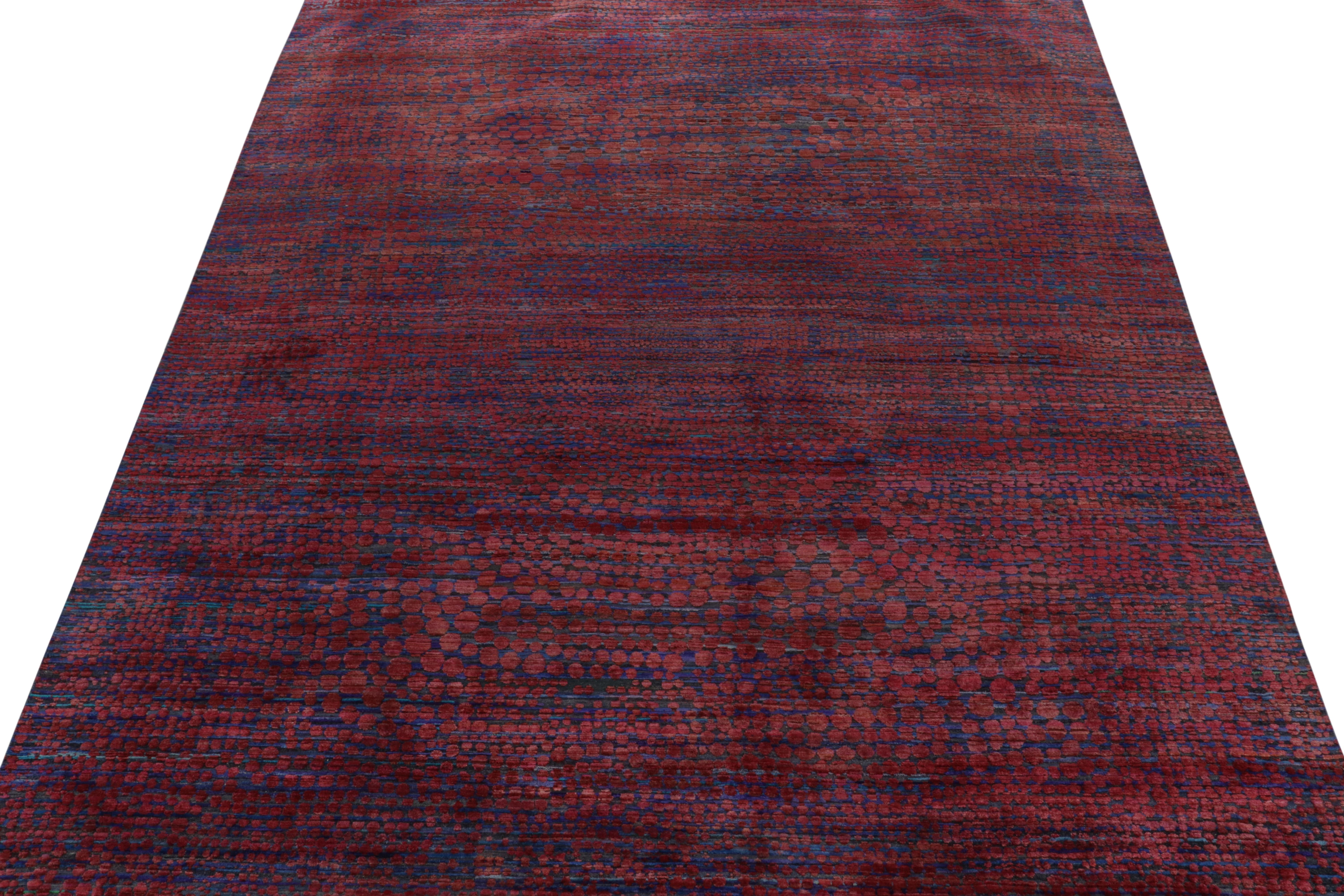 Indian Rug & Kilim’s Modern Abstract Rug in Red & Blue Dots Pattern For Sale