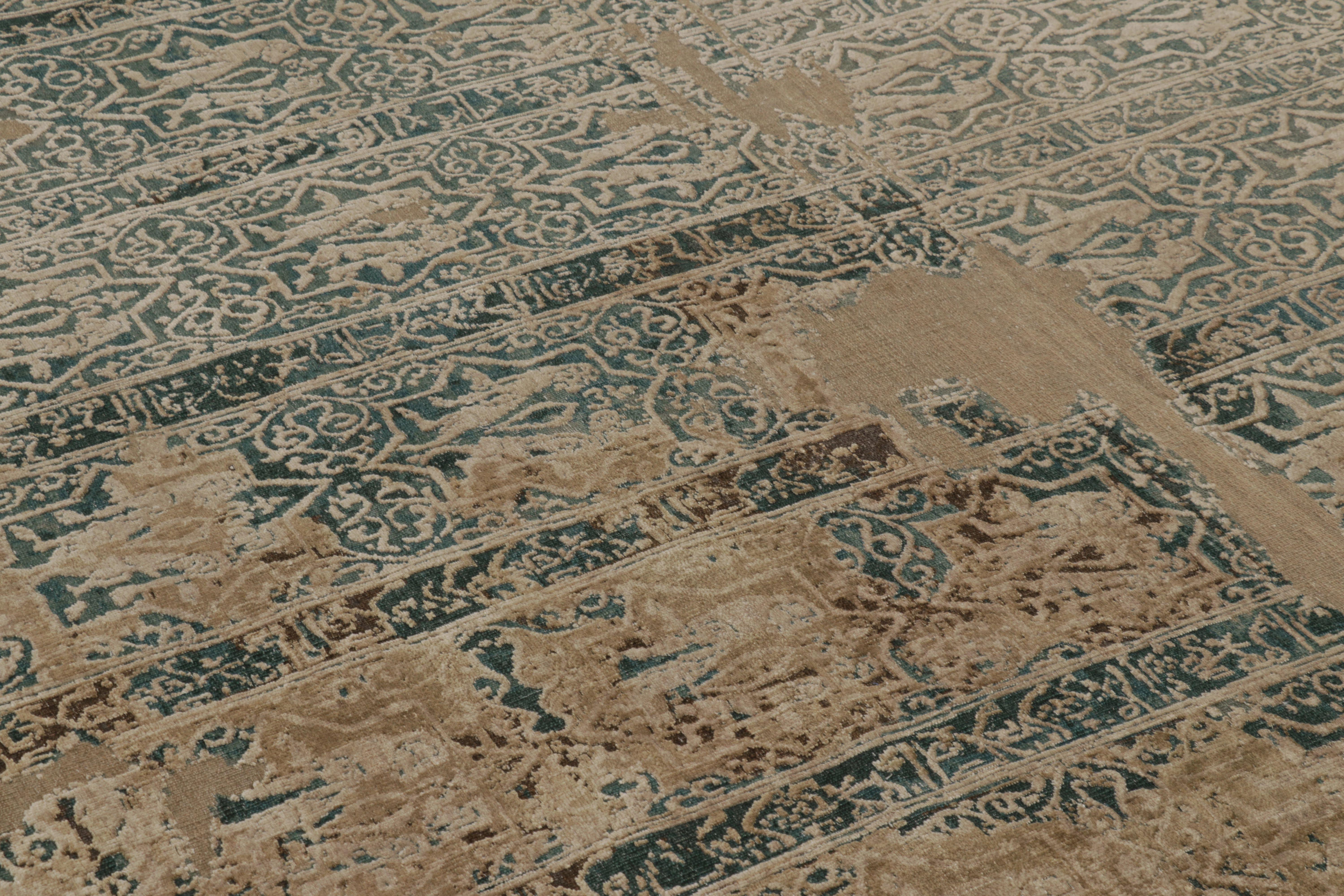 Alfombra moderna abstracta Rug & Kilim en diseño de fragmentos verde azulado y sepia Moderno en venta