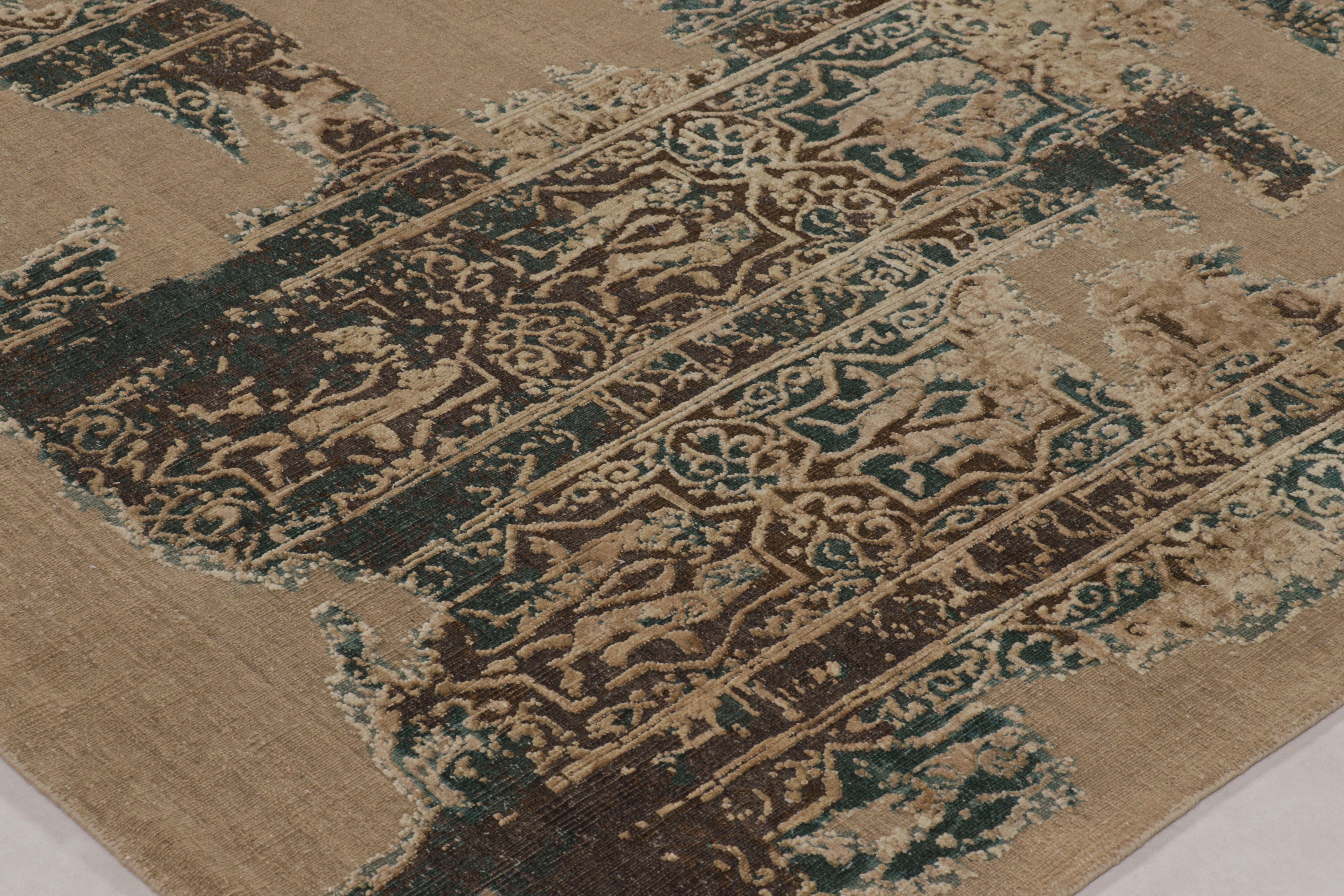 Alfombra moderna abstracta Rug & Kilim en diseño de fragmentos verde azulado y sepia en Nuevo estado para la venta en Long Island City, NY