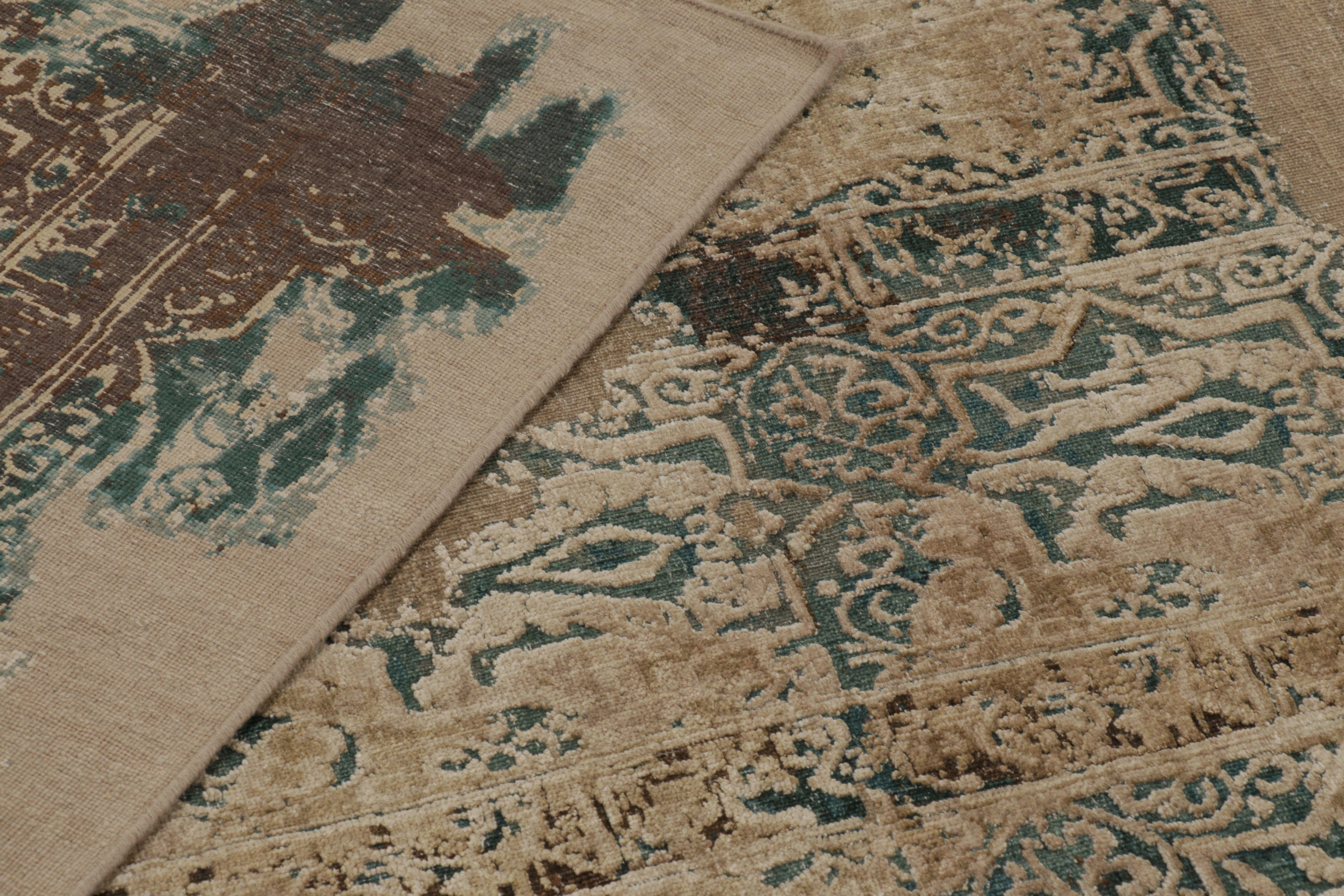 Alfombra moderna abstracta Rug & Kilim en diseño de fragmentos verde azulado y sepia Lana en venta