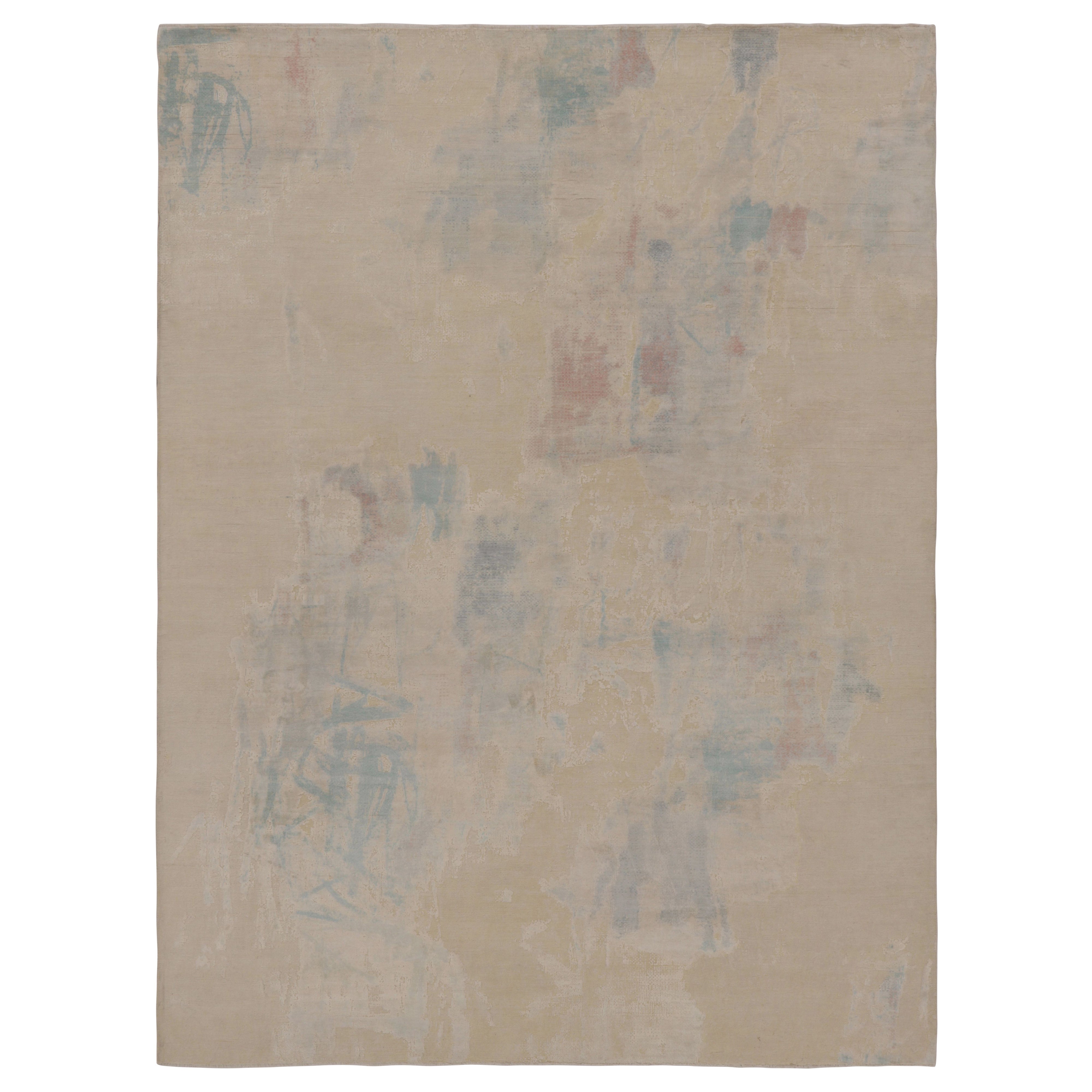 Rug 
Kilim’s Modern Abstract Rug, Ivory White with Subtle Pattern in Light Blue For Sale