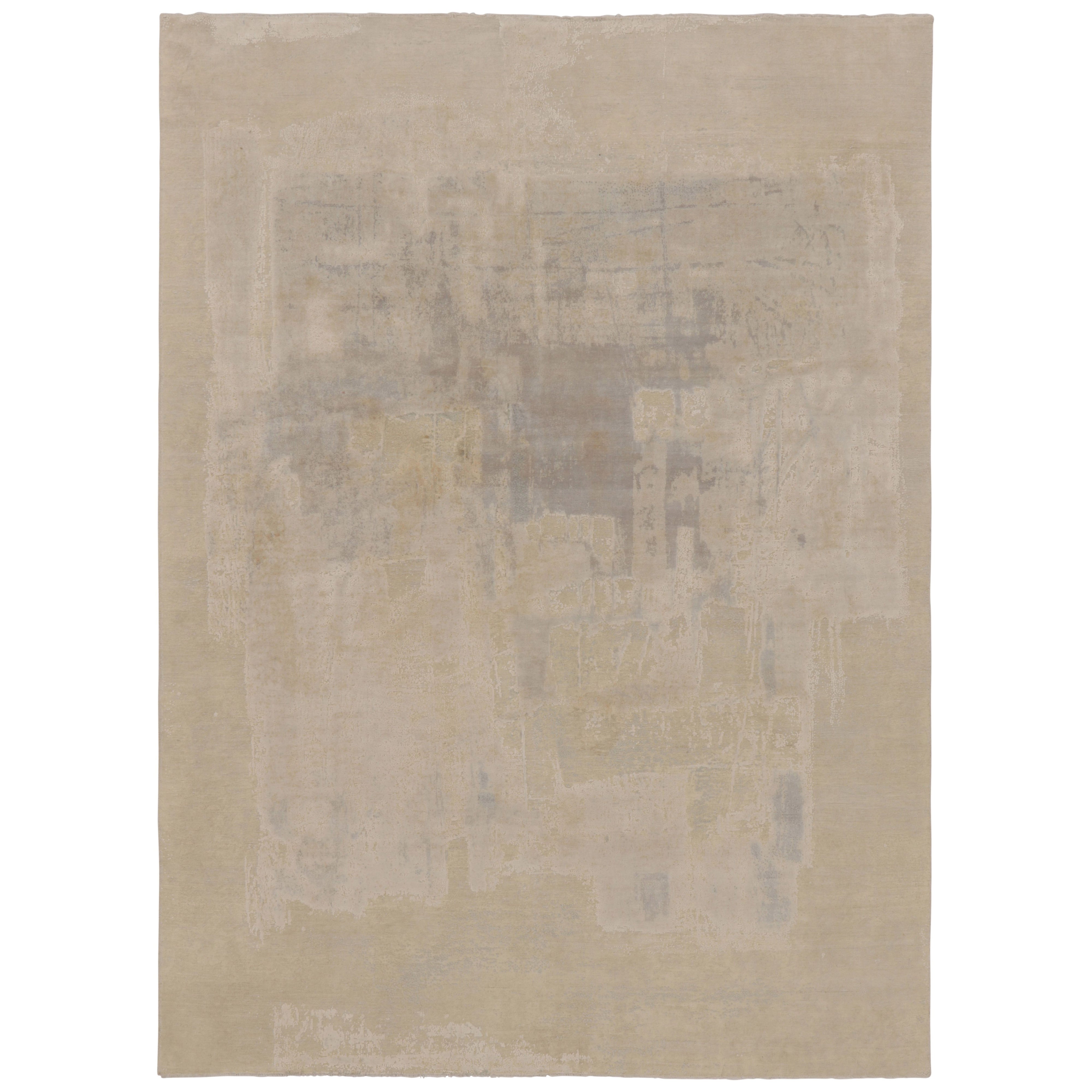 Rug 
Kilim’s Modern Abstract Rug, Subtle Brushstroke Patterns in White and Gray