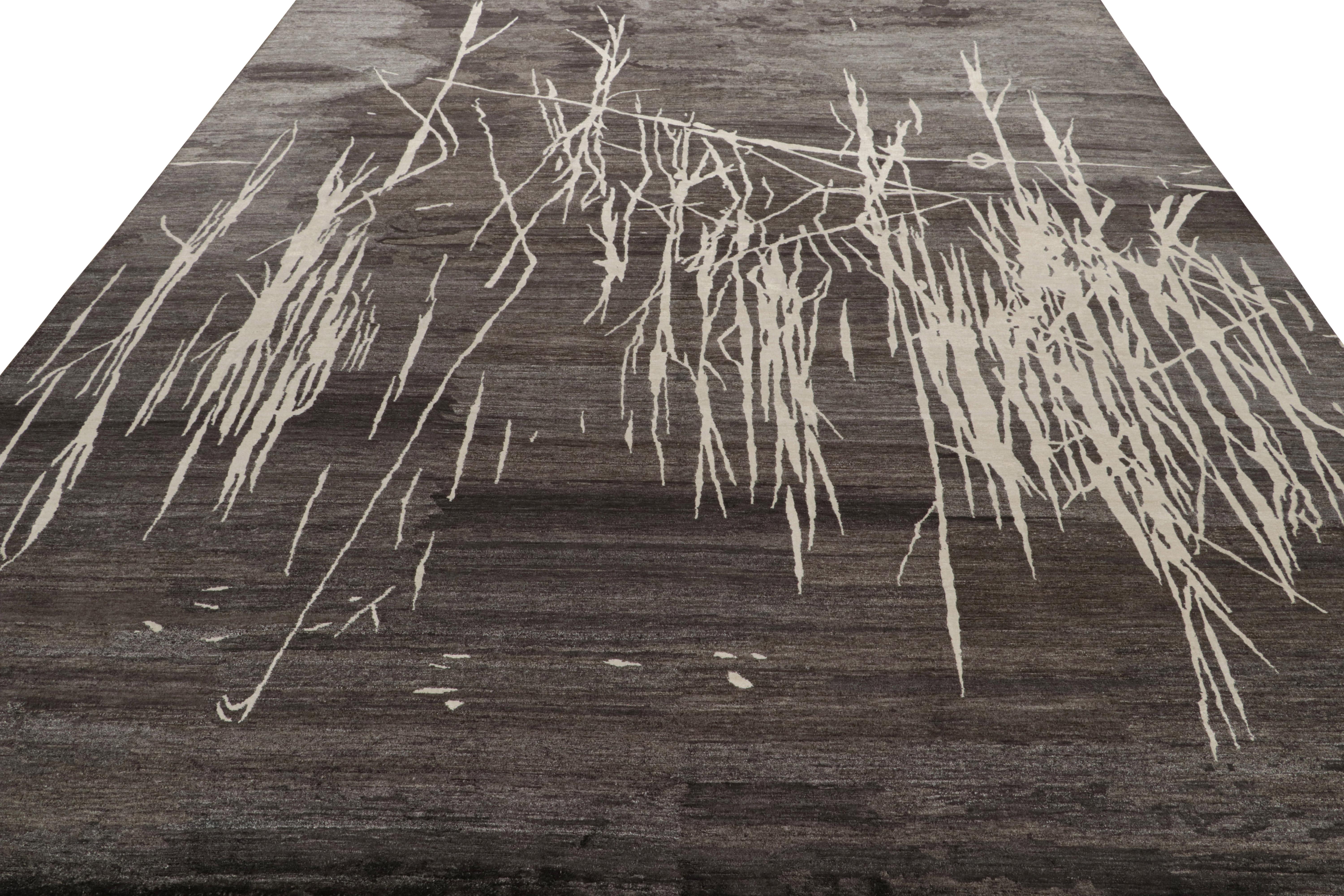 Nepalese Rug & Kilim’s Modern Abstract Rug “Water Wonder Night” in Black and White For Sale