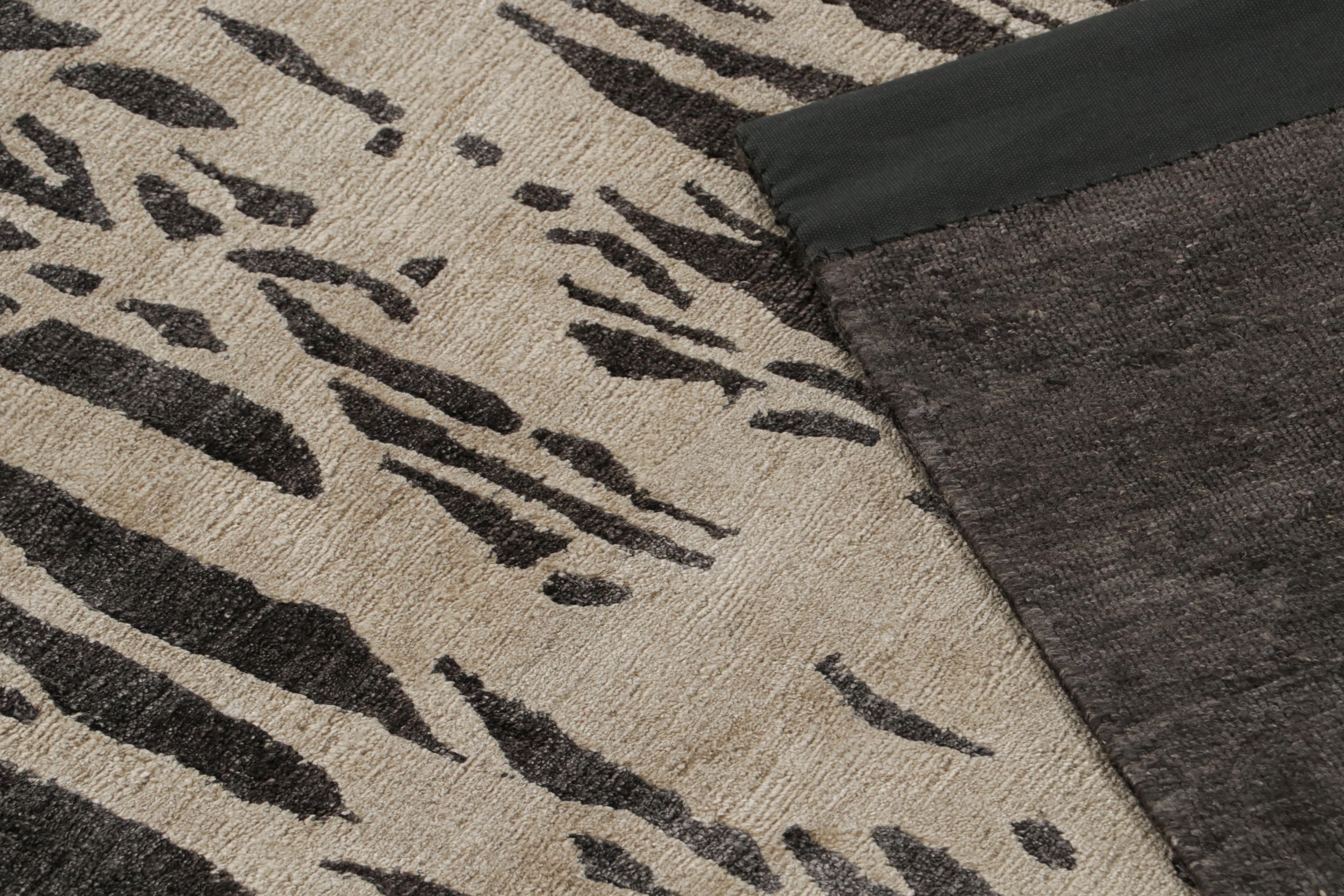 Silk Rug & Kilim’s Modern Abstract Rug “Water Wonder Night” in Black and White For Sale