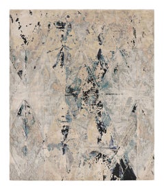Alfombra Abstracta Moderna Lana y Seda Beige y Blanco Diseño Diamante by Rug & Kilim