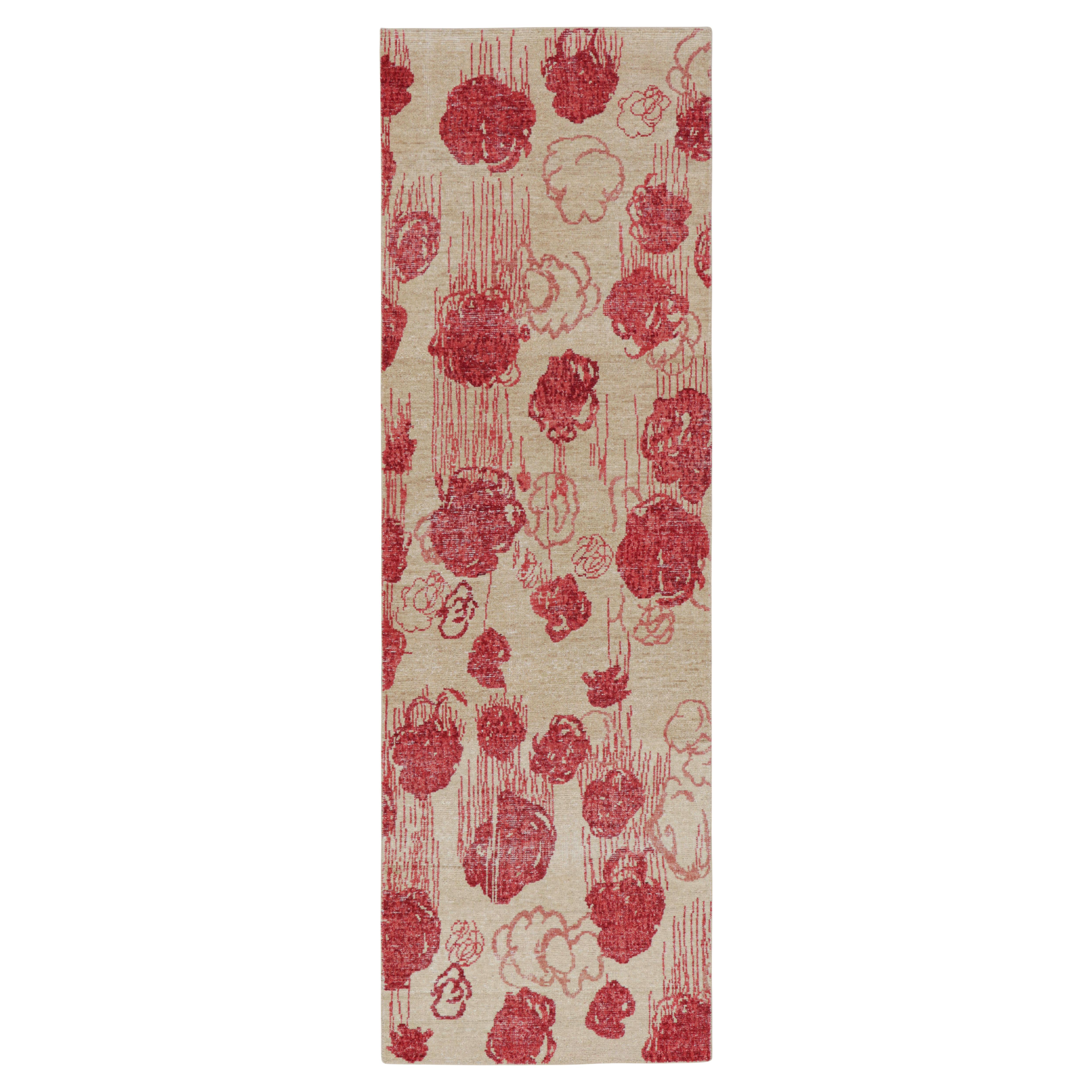Rug & Kilim’s Modern Abstract Runner in Beige with Red and Pink Floral Patterns