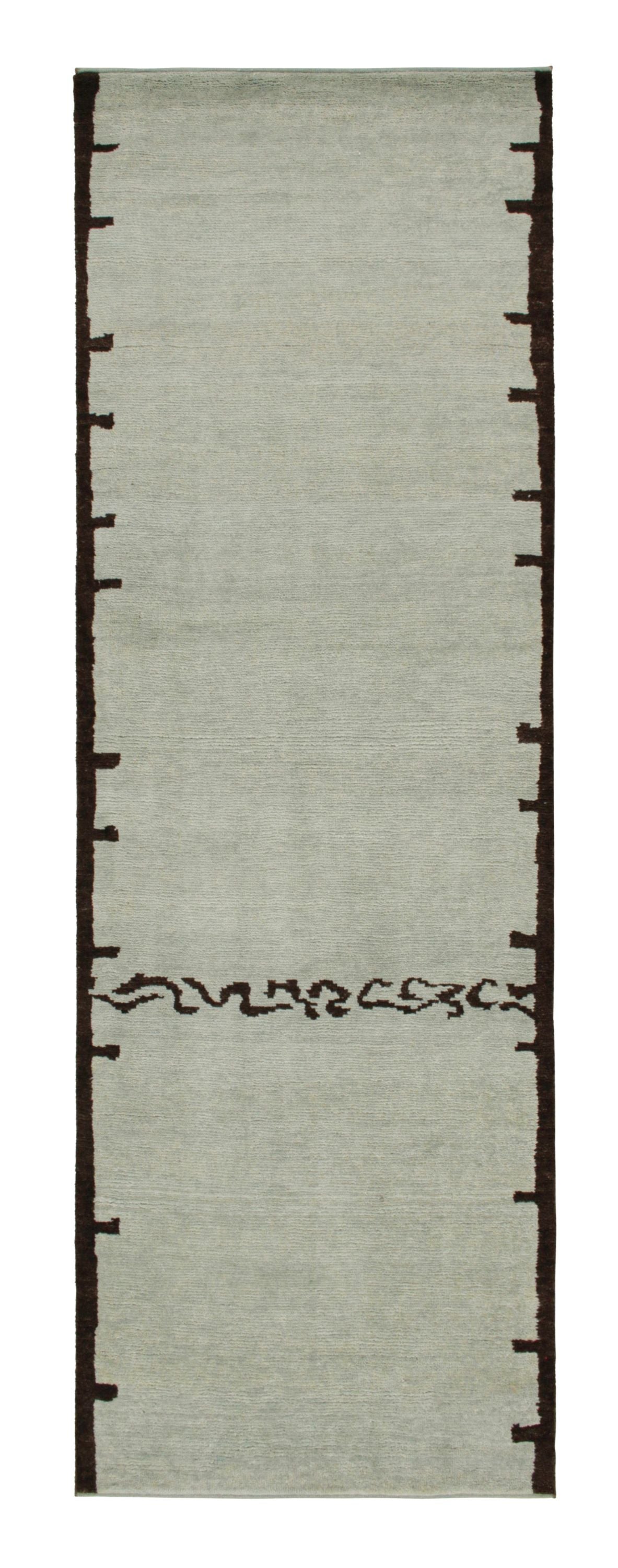 Pre-owned Rug & Kilim 's Modern Abstract Runner In Blue & Gray With A Rich Brown Pattern