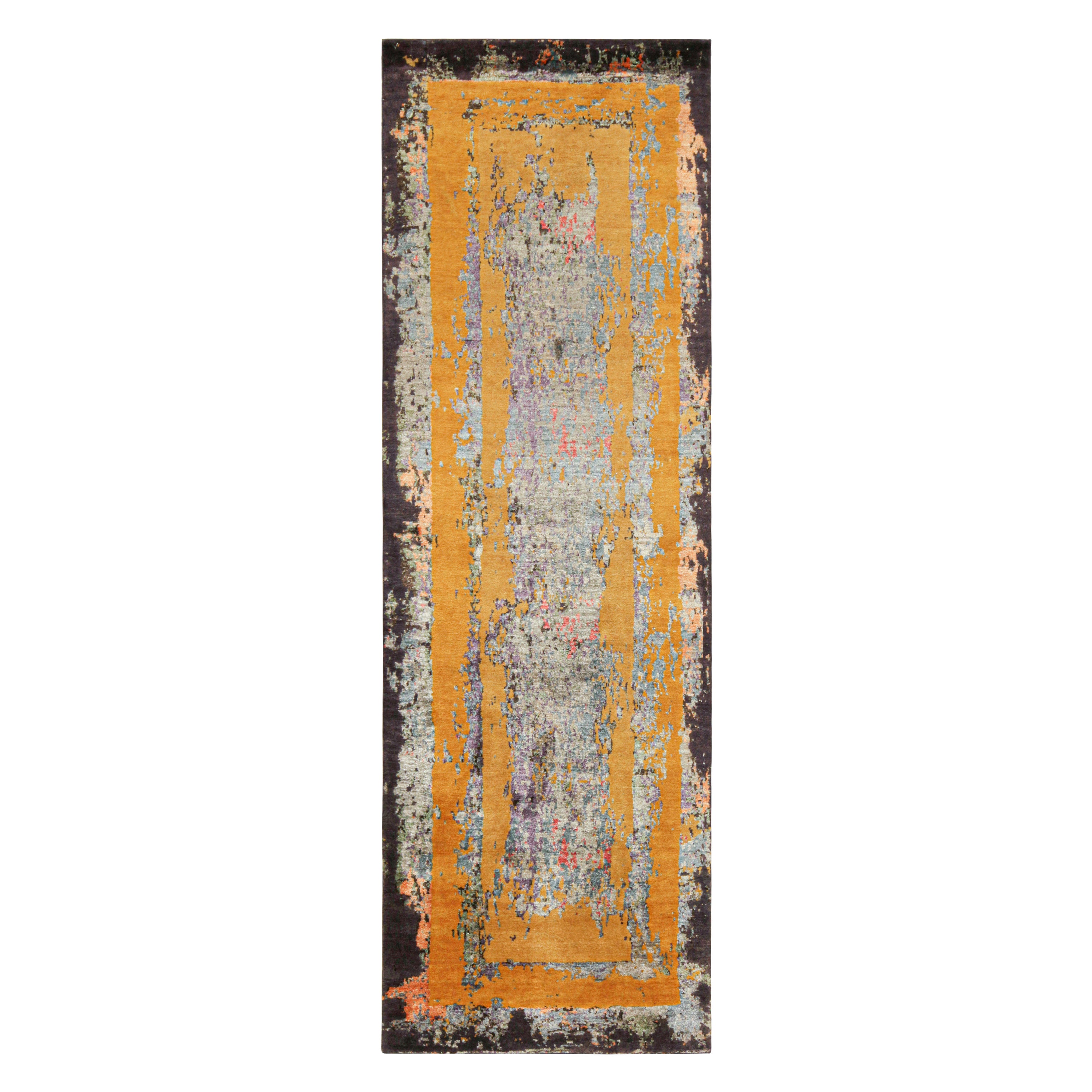 Alfombra Abstracta Moderna Rug & Kilim en Azul con Motivos Dorados