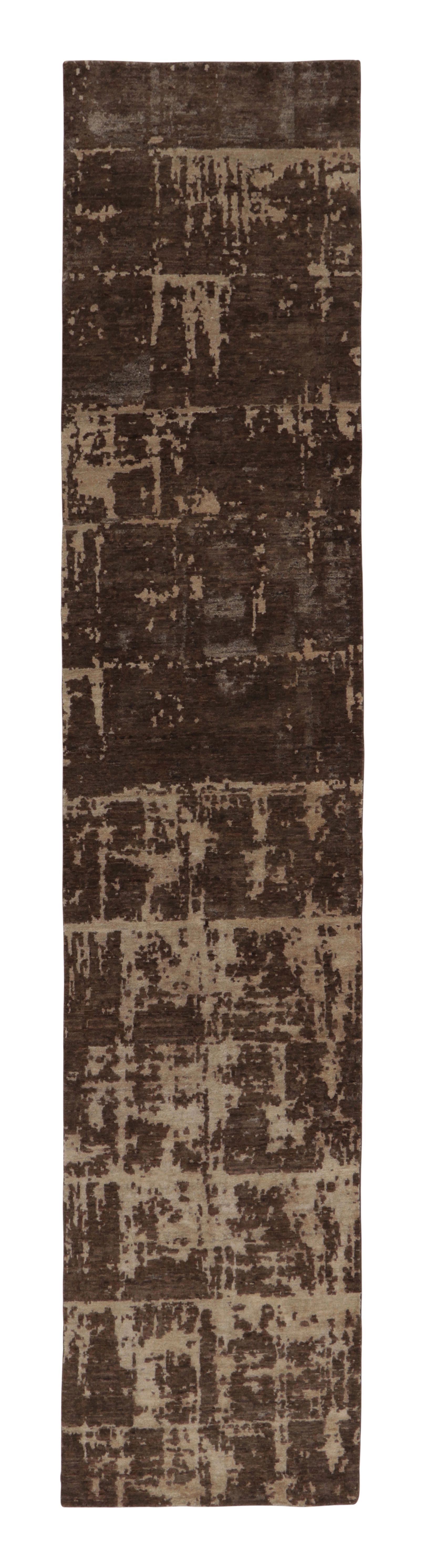 Rug 
Kilim’s Modern Abstract Runner in Chocolate Brown and Beige