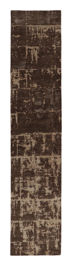 Rug 
Kilim’s Modern Abstract Runner in Chocolate Brown and Beige