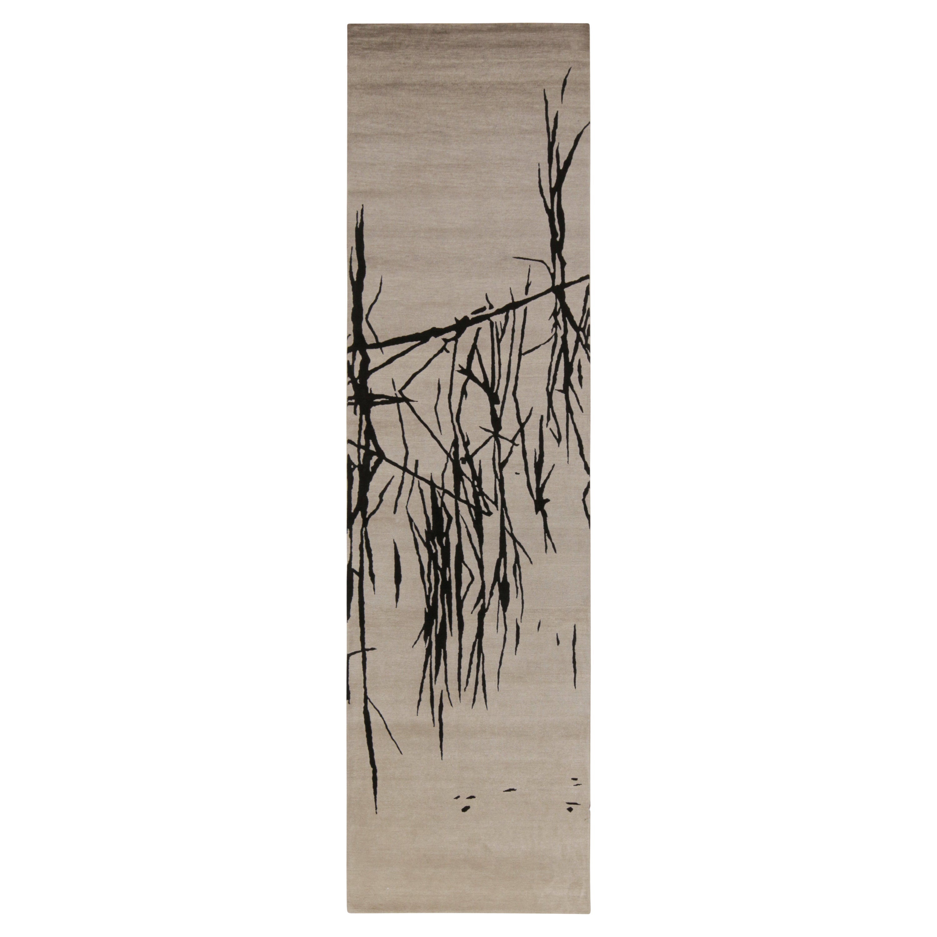 Rug 
Kilim’s Modern Abstract Runner in Greige with Black Geometric Patterns For Sale