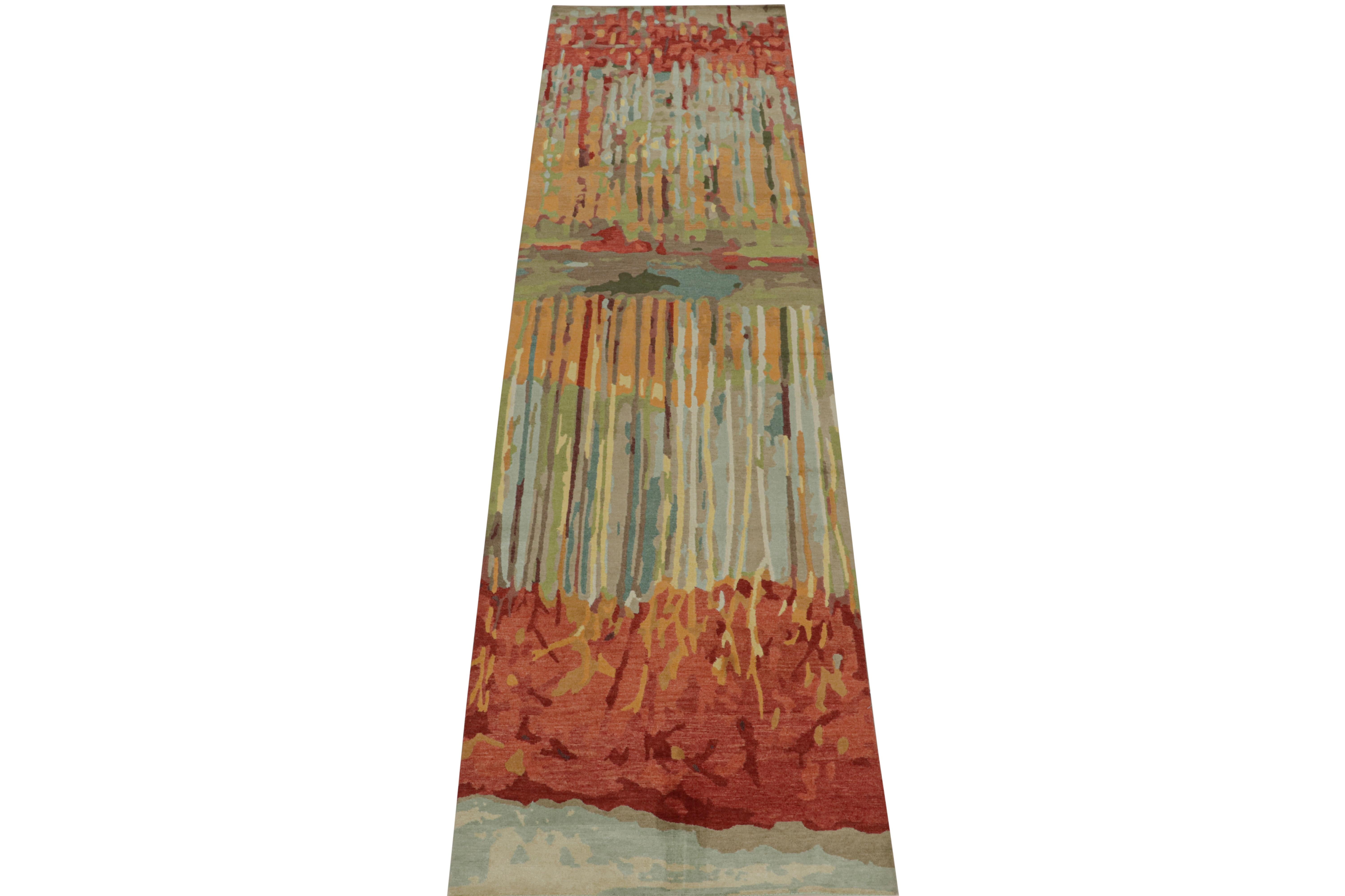 Nepalese Rug & Kilim’s Modern Abstract runner in Polychromatic Tones For Sale