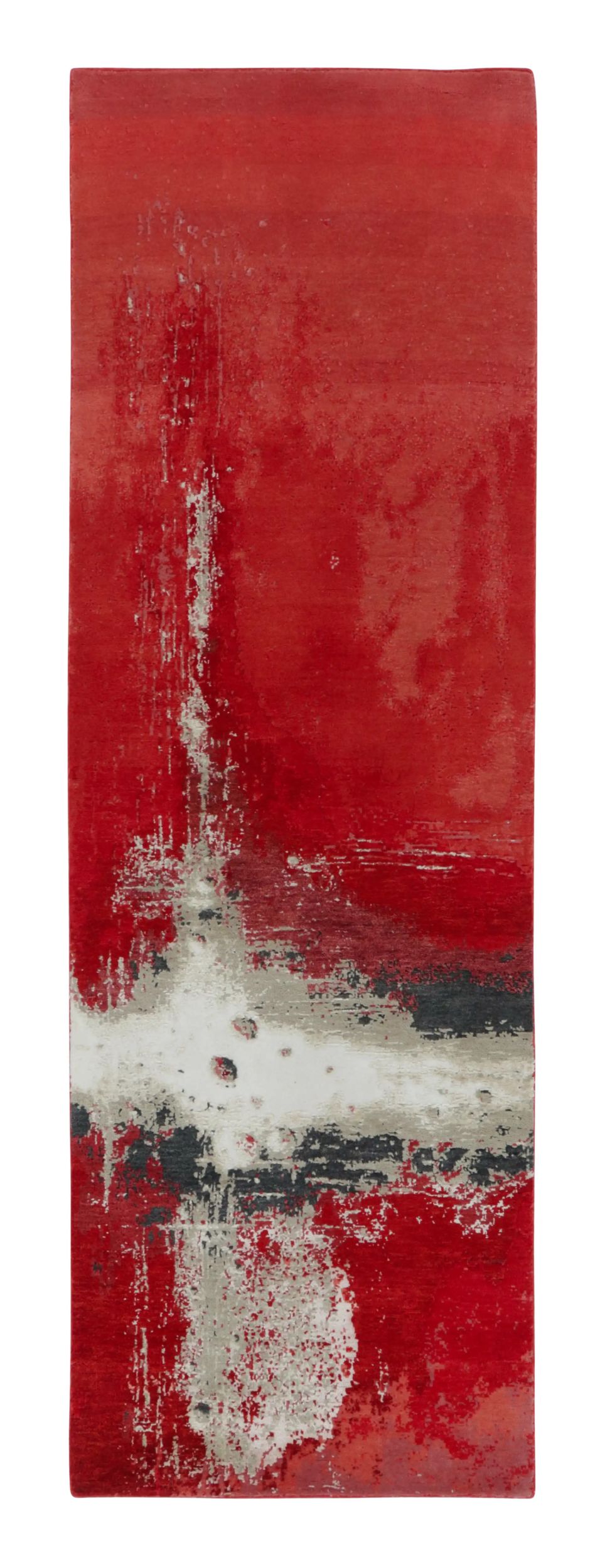 Rug & Kilim’s Modern Abstract Runner Rug, Bold Red with Silver Abstract Pattern