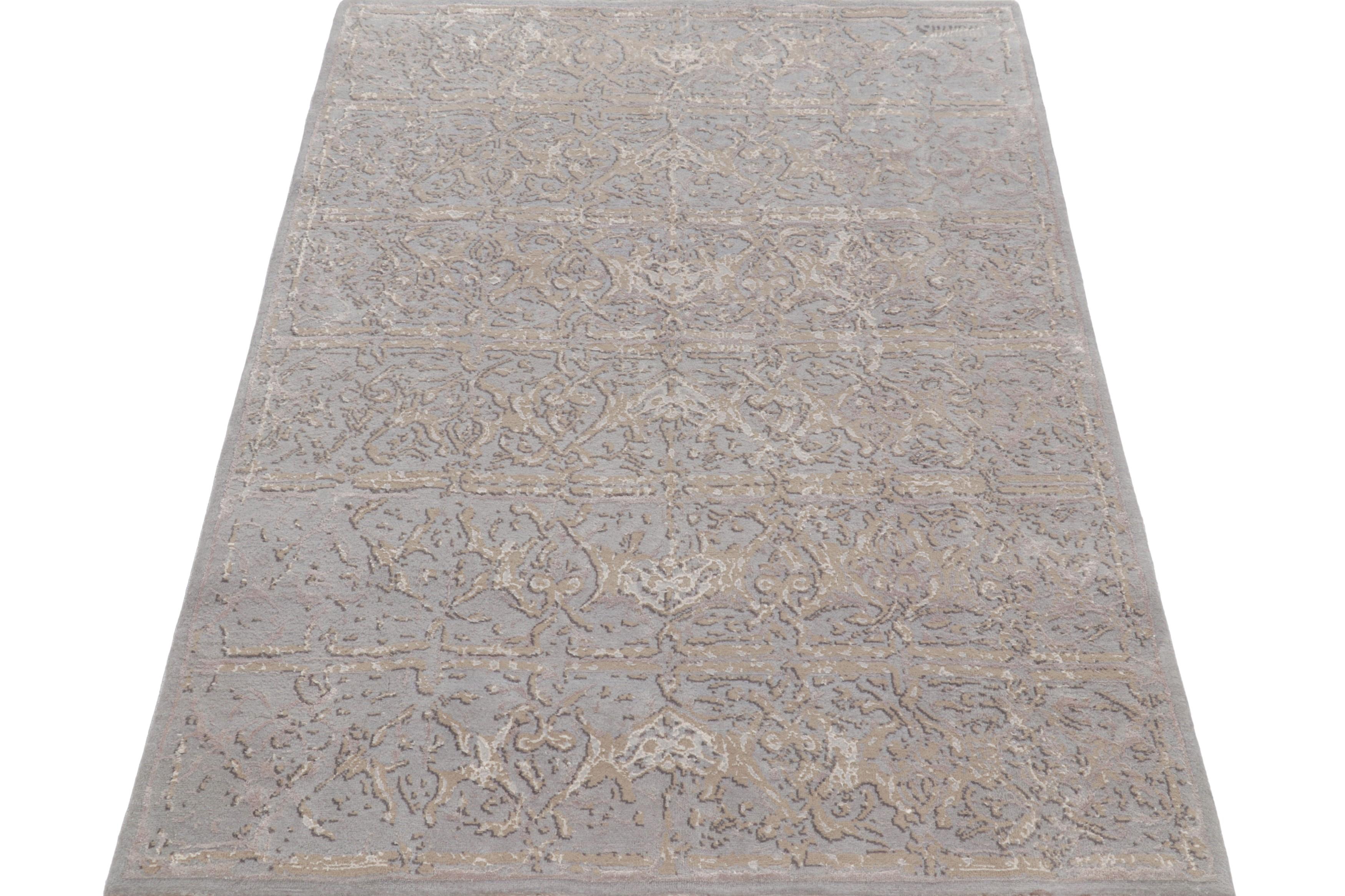 Indiano Rug & Kilim - Tappeto moderno astratto in grigio-argento 