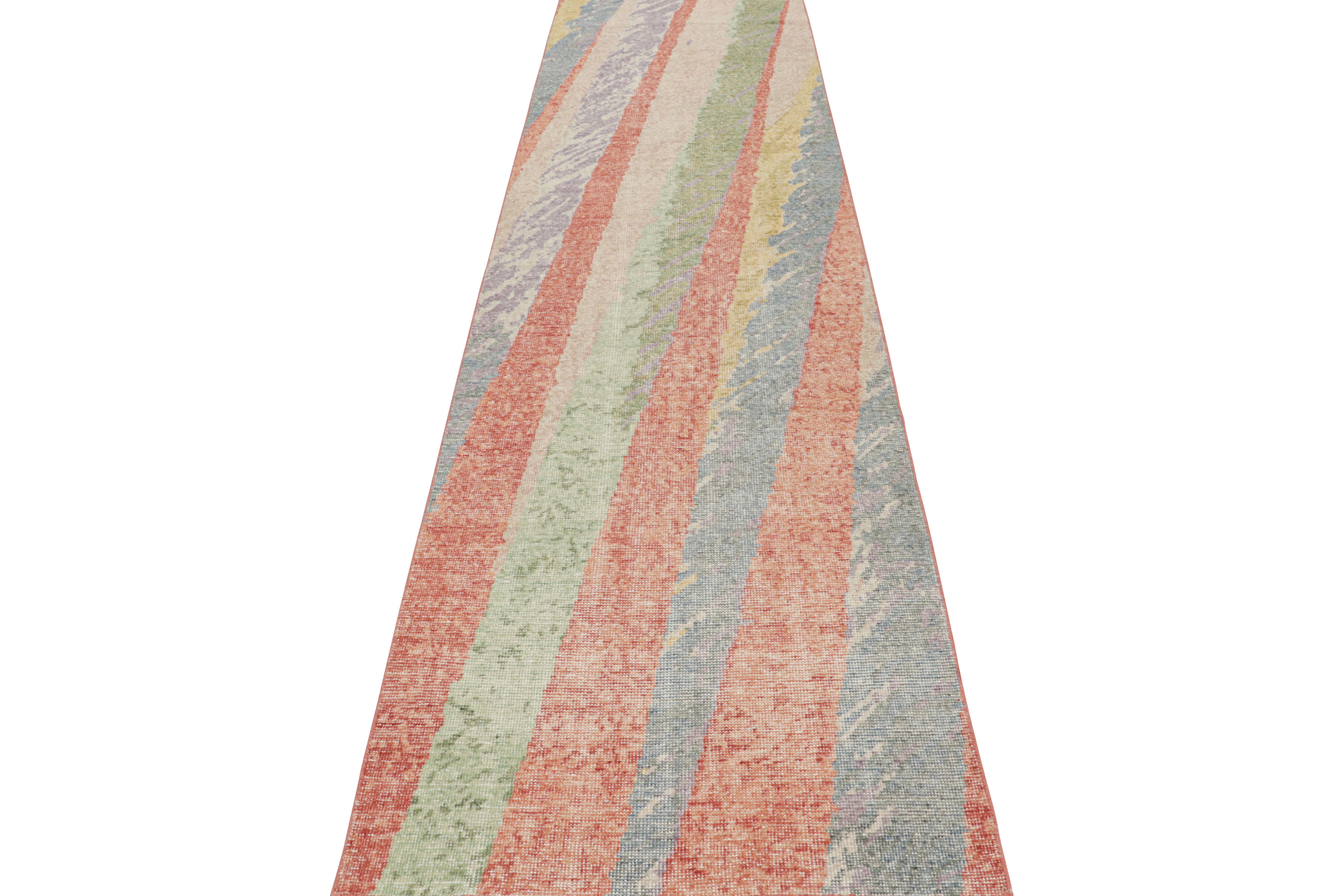 Scandinavian Modern Rug & Kilim’s Modern Abstract Runner Rug With Polychromatic Geometric Patterns  For Sale