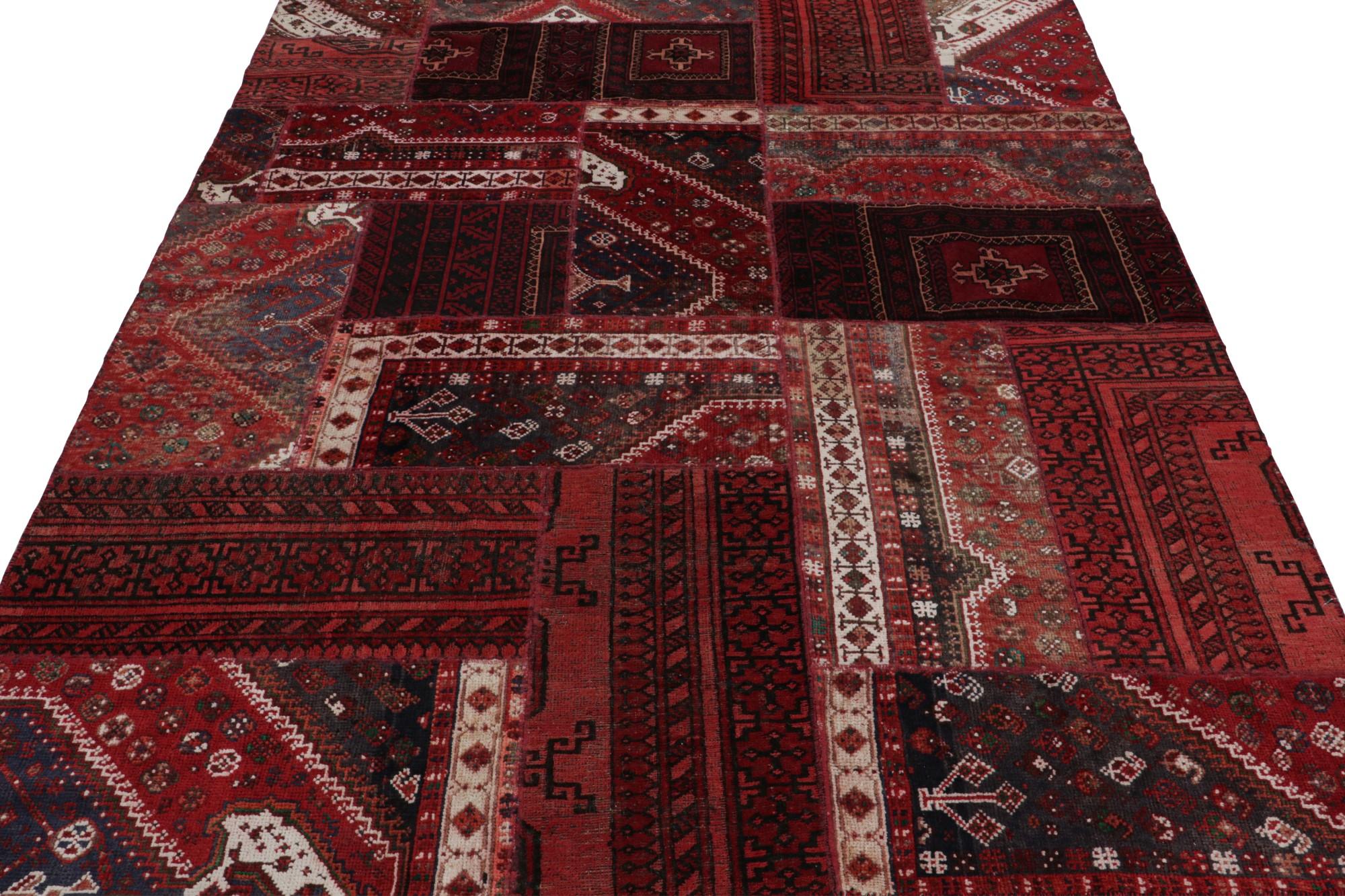 Pakistani Rug & Kilim’s Modern Afghan Tribal Patchwork Rug in Red, with Geometric Patterns For Sale