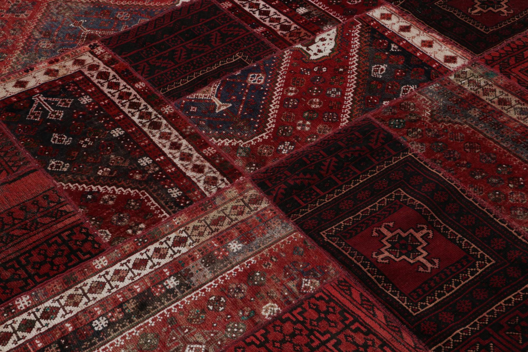 Hand-Woven Rug & Kilim’s Modern Afghan Tribal Patchwork Rug in Red, with Geometric Patterns For Sale