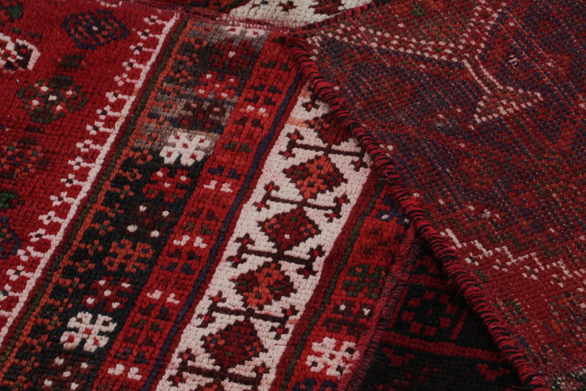 Wool Rug & Kilim’s Modern Afghan Tribal Patchwork Rug in Red, with Geometric Patterns For Sale