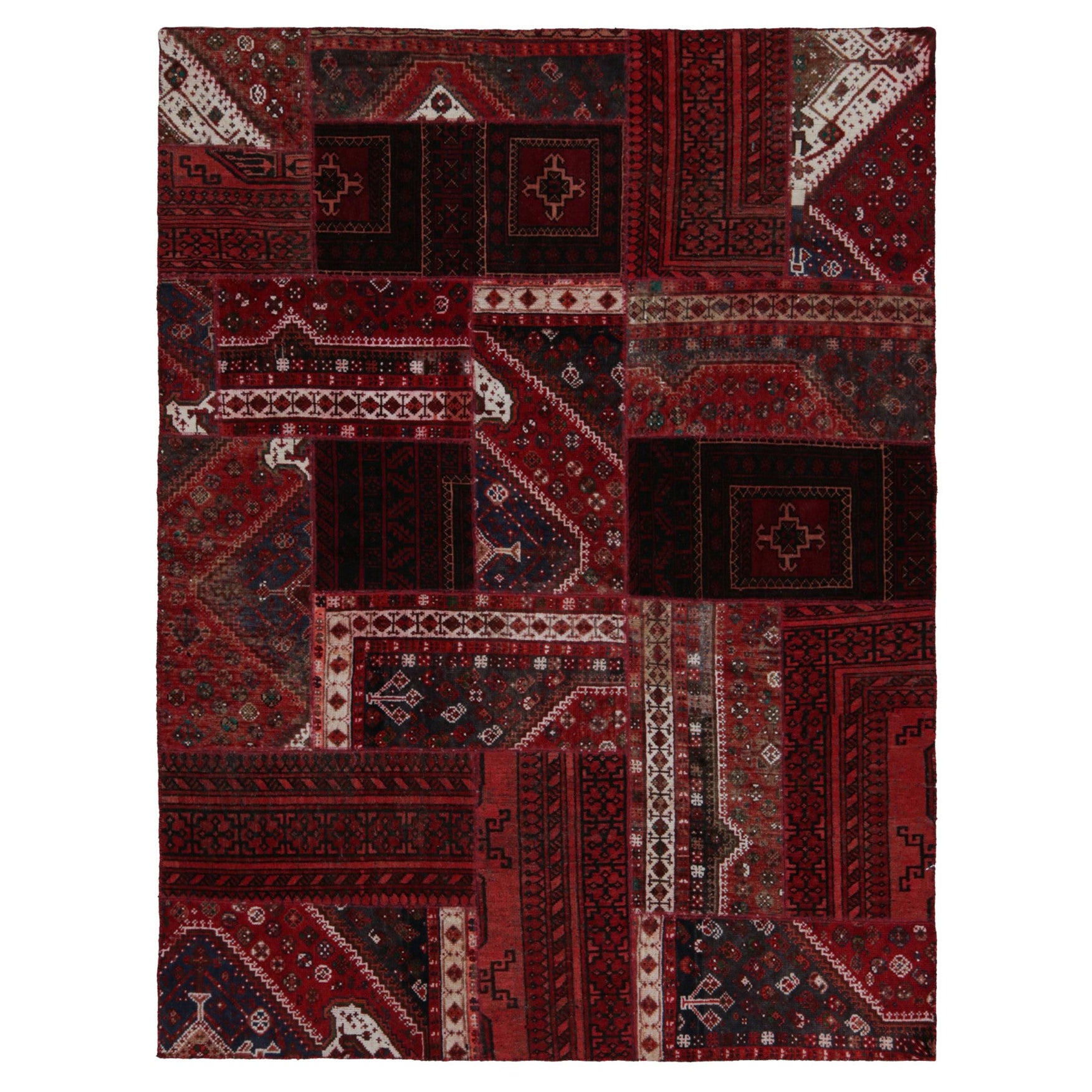 Rug
Kilim
s Moderner afghanischer Stammes-Patchwork-Teppich in Rot mit geometrischen Mustern