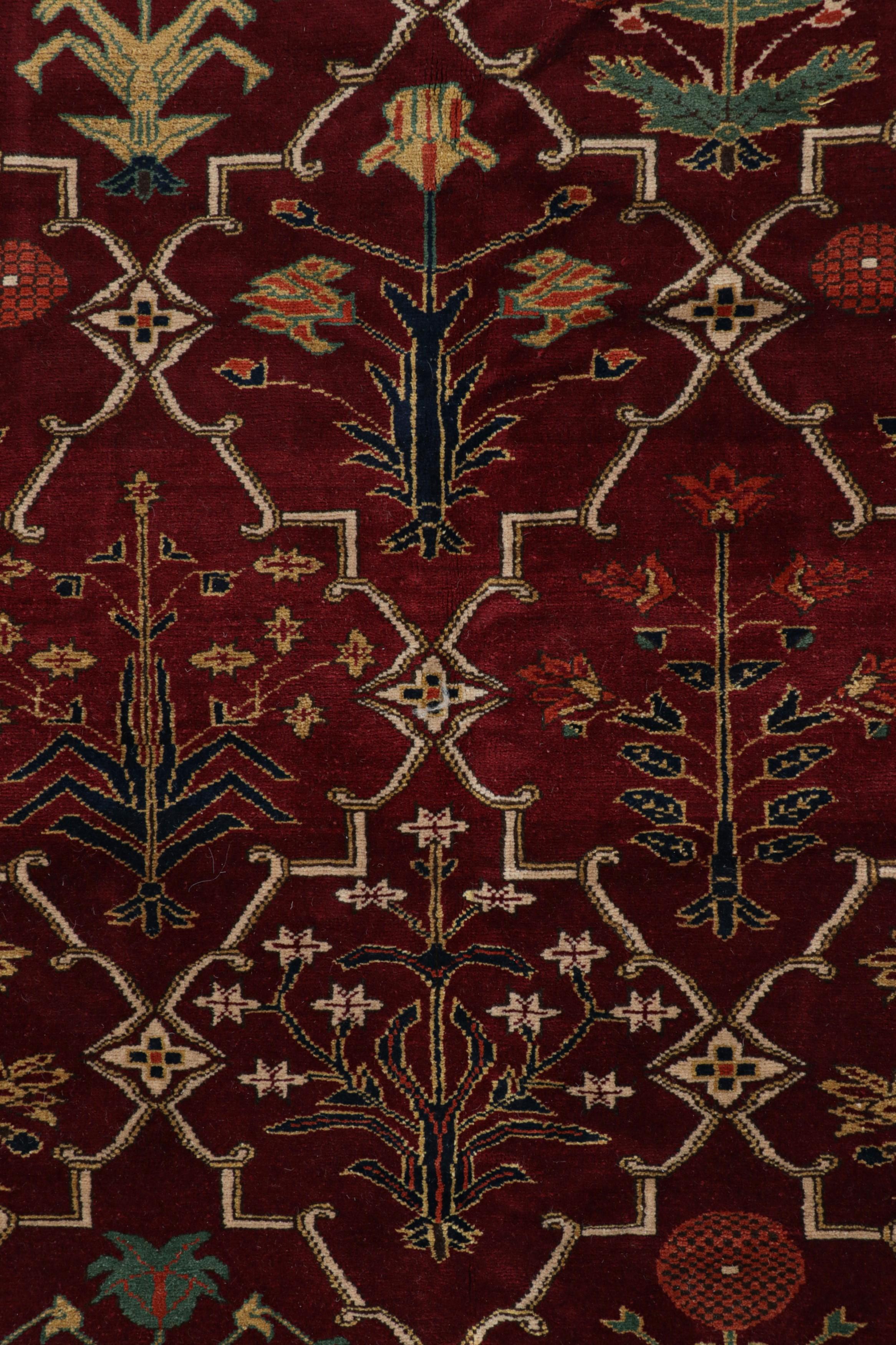Egyptian Rug & Kilim’s Modern Agra Rug in Red with Colorful Floral Patterns For Sale