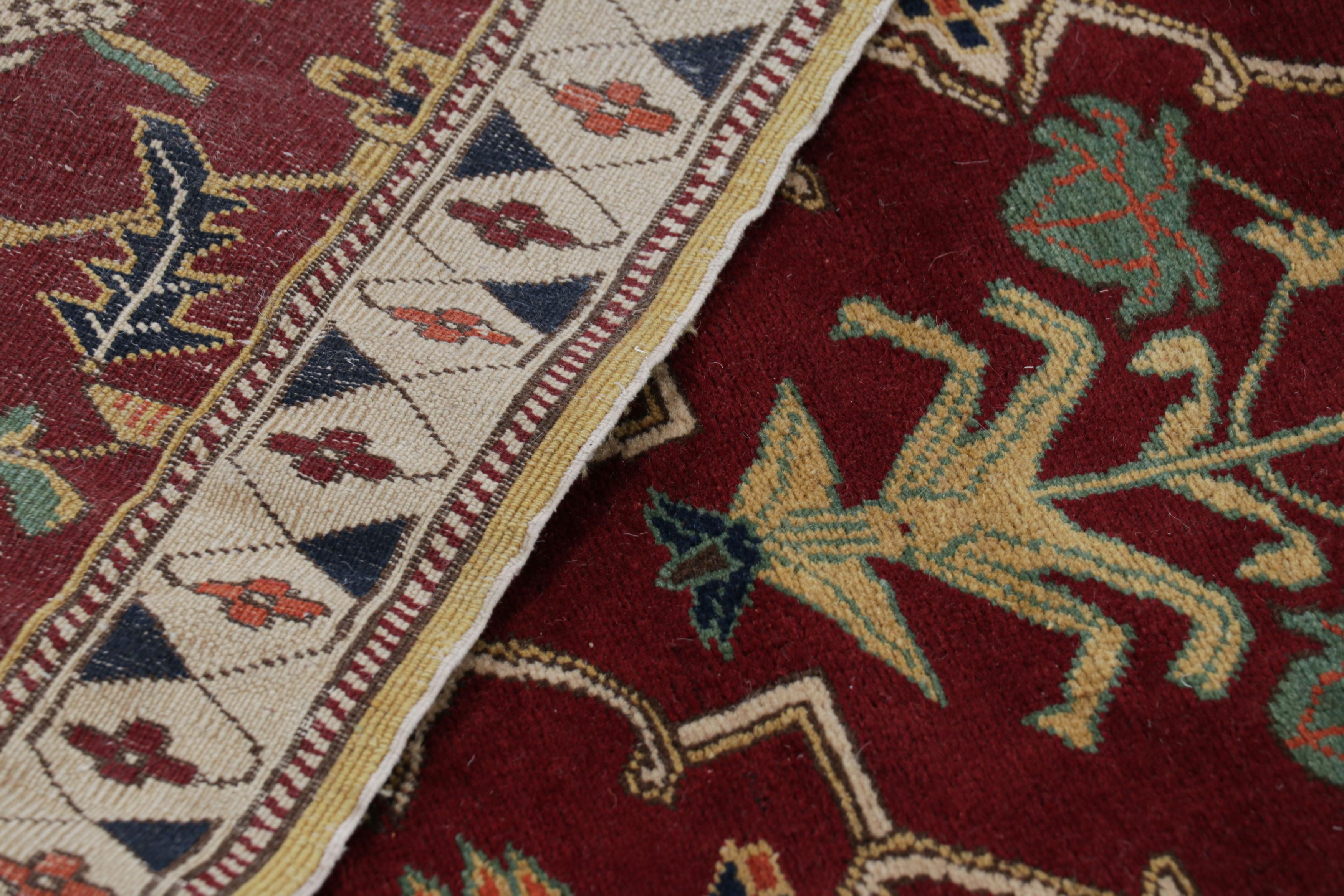 Wool Rug & Kilim’s Modern Agra Rug in Red with Colorful Floral Patterns For Sale