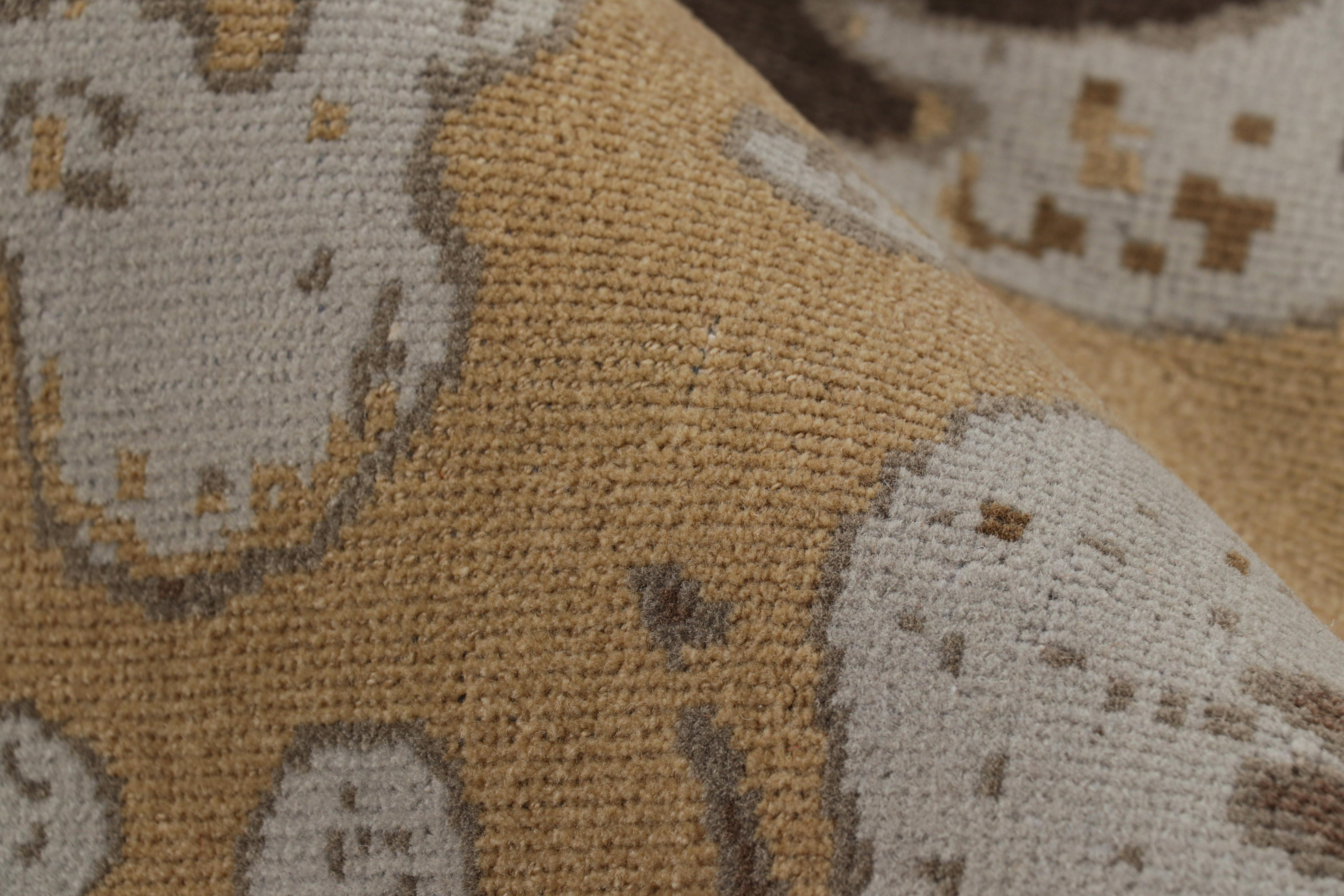 Rug & Kilim’s Modern Art Deco Cream Beige and Brown Wool and Silk Floral Rug For Sale 1