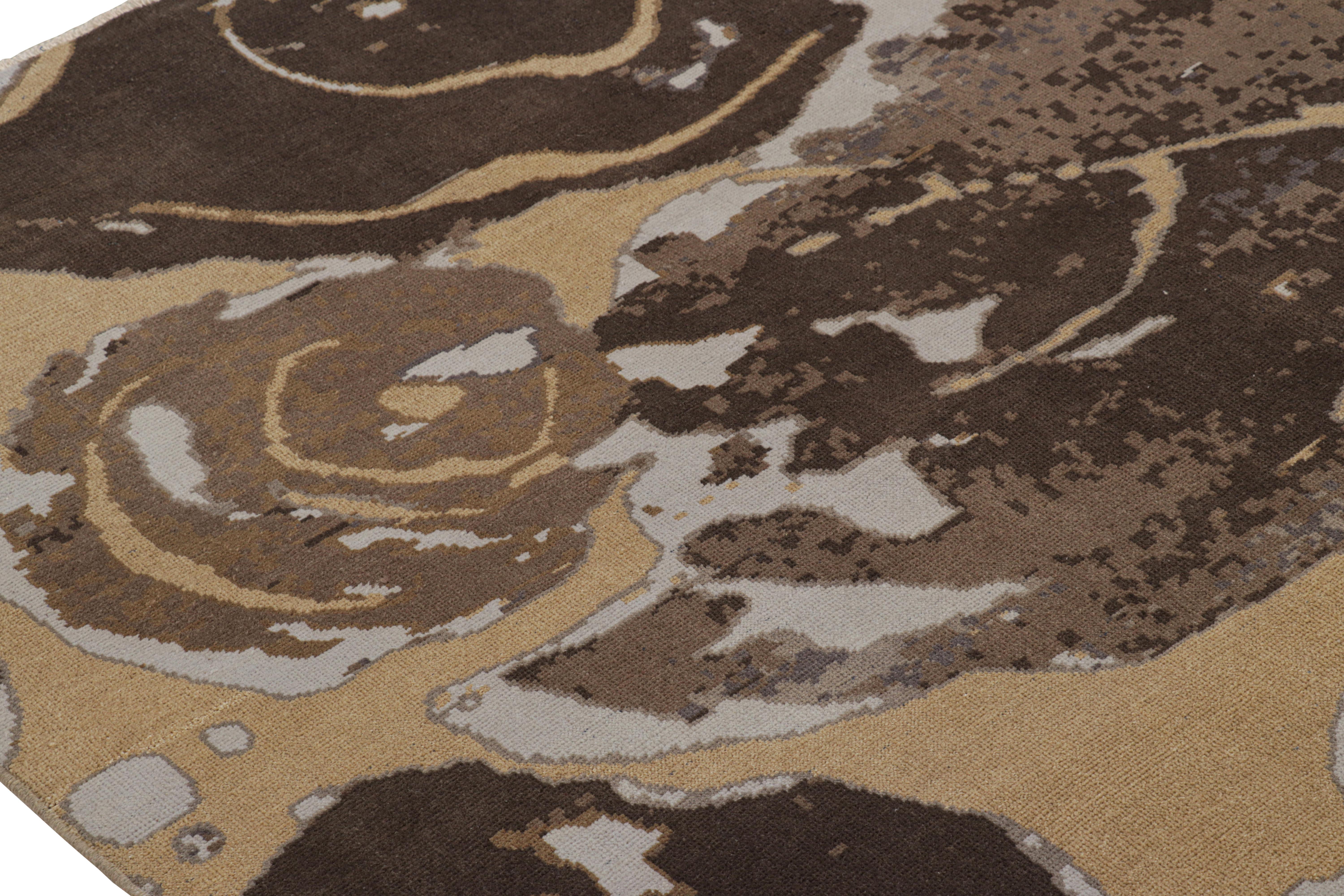 Contemporary Rug & Kilim’s Modern Art Deco Cream Beige and Brown Wool and Silk Floral Rug For Sale
