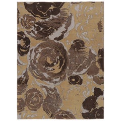 Rug & Kilim's Modern Art Deco Cream Beige and Brown Wool and Silk Floral Rugs