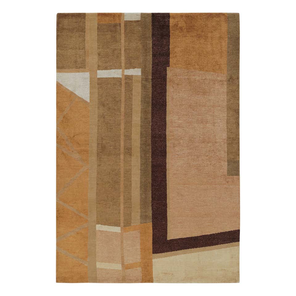 Rug and Kilim’s Modern Custom Rug Sample in Brown and Gold Geometric ...