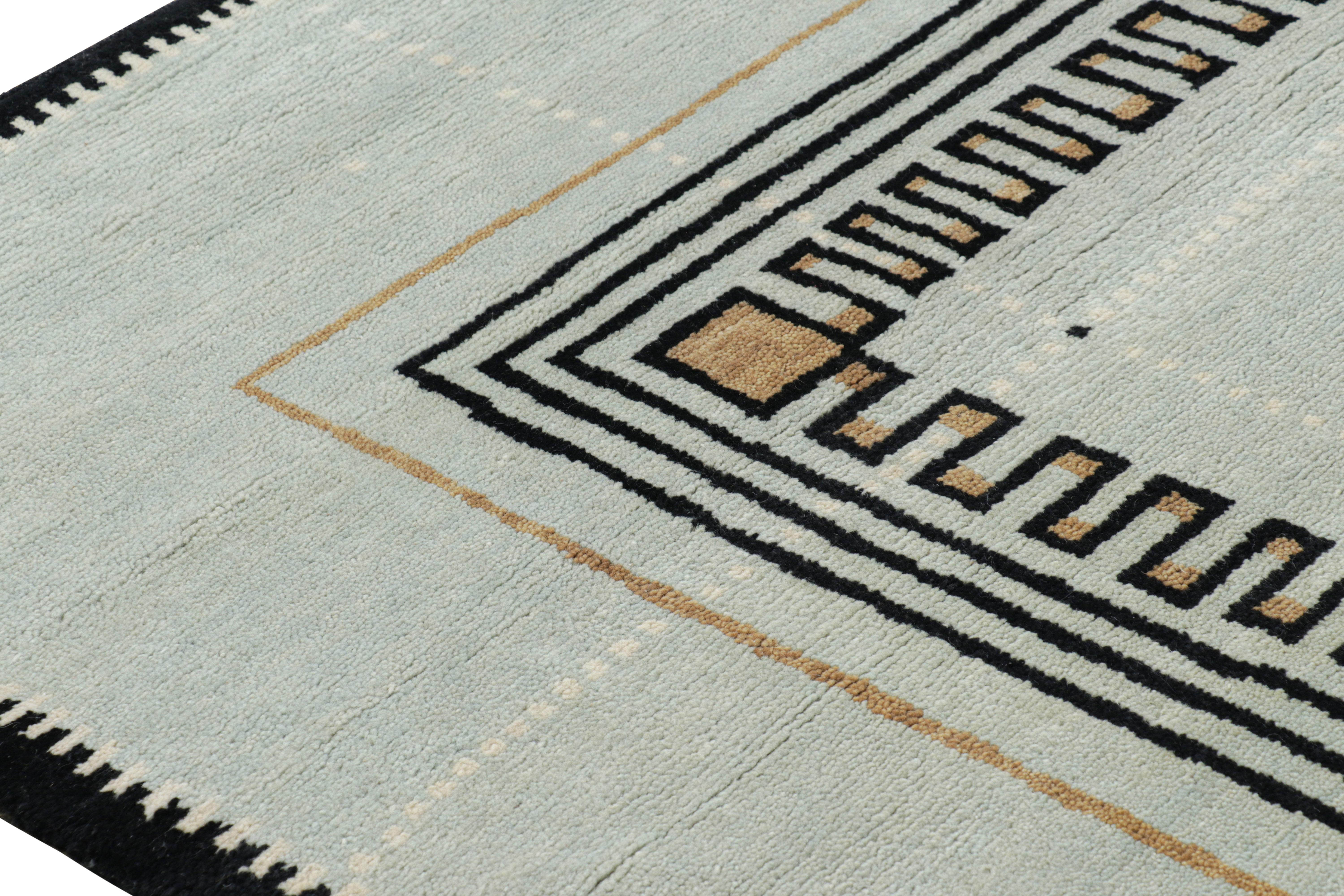 Scandinave moderne Rug & Kilim's Modern Art Deco Style Rug, bleu et noir avec motifs géométriques en vente